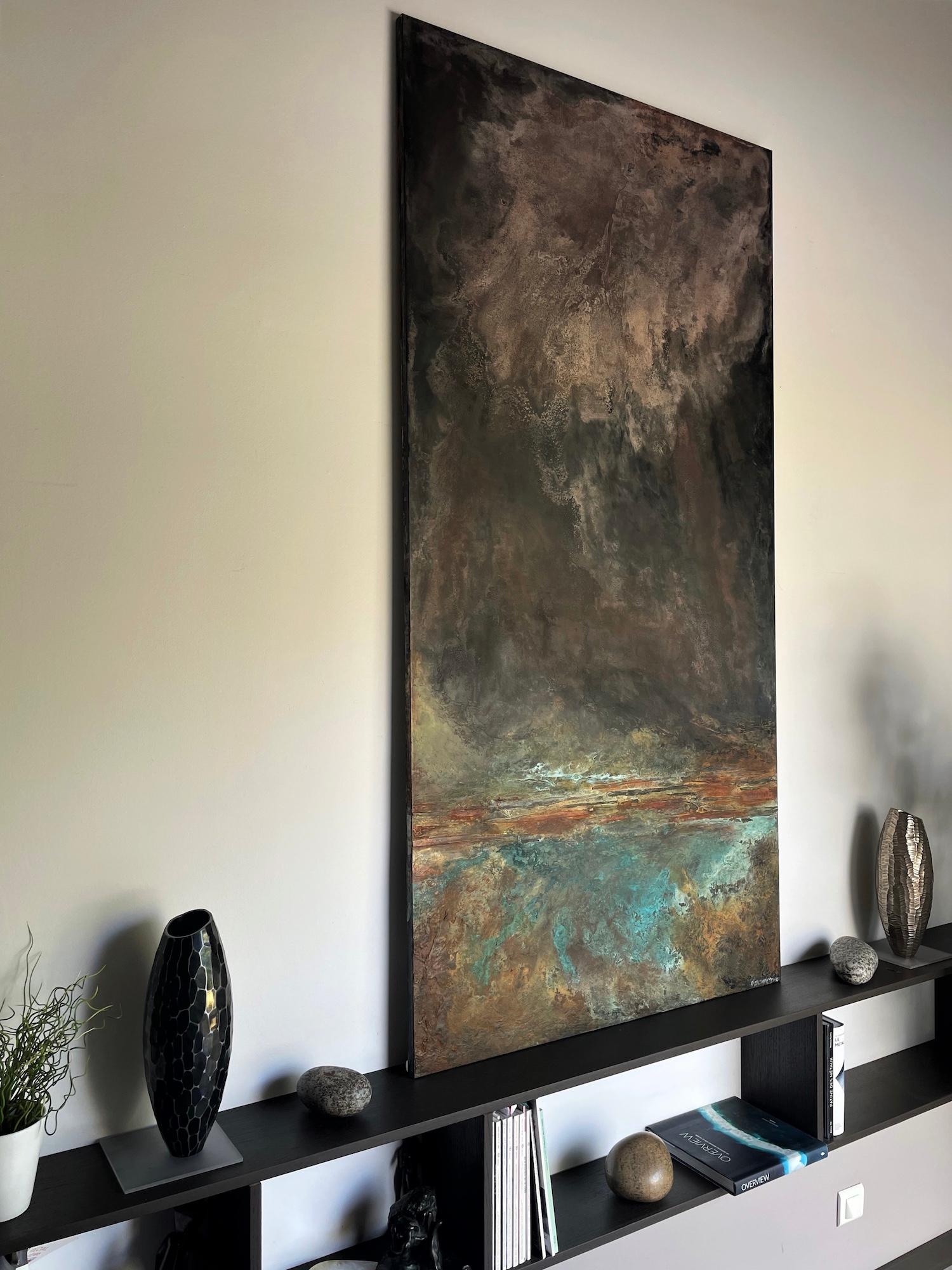 Infinity II by Frédérique Domergue - Large abstract painting on metal leaves For Sale 3