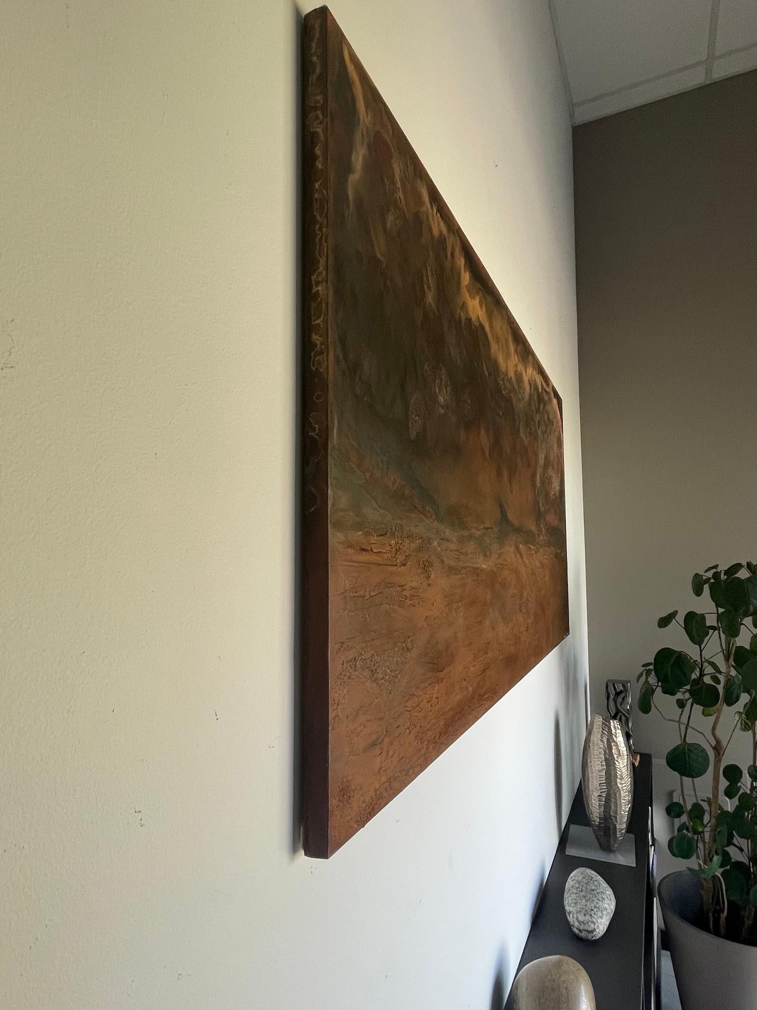 Infinity on Danakil by Frédérique Domergue - Abstract painting on metal, brown For Sale 1