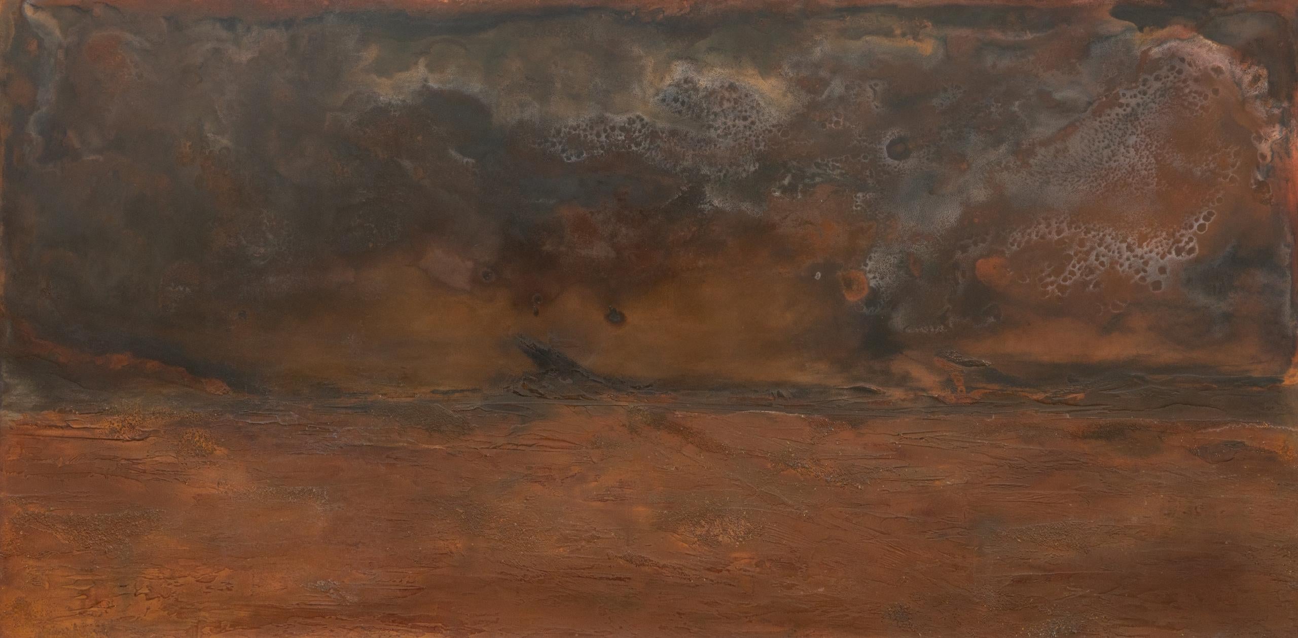 Infinity on Danakil by Frédérique Domergue - Abstract painting on metal, brown
