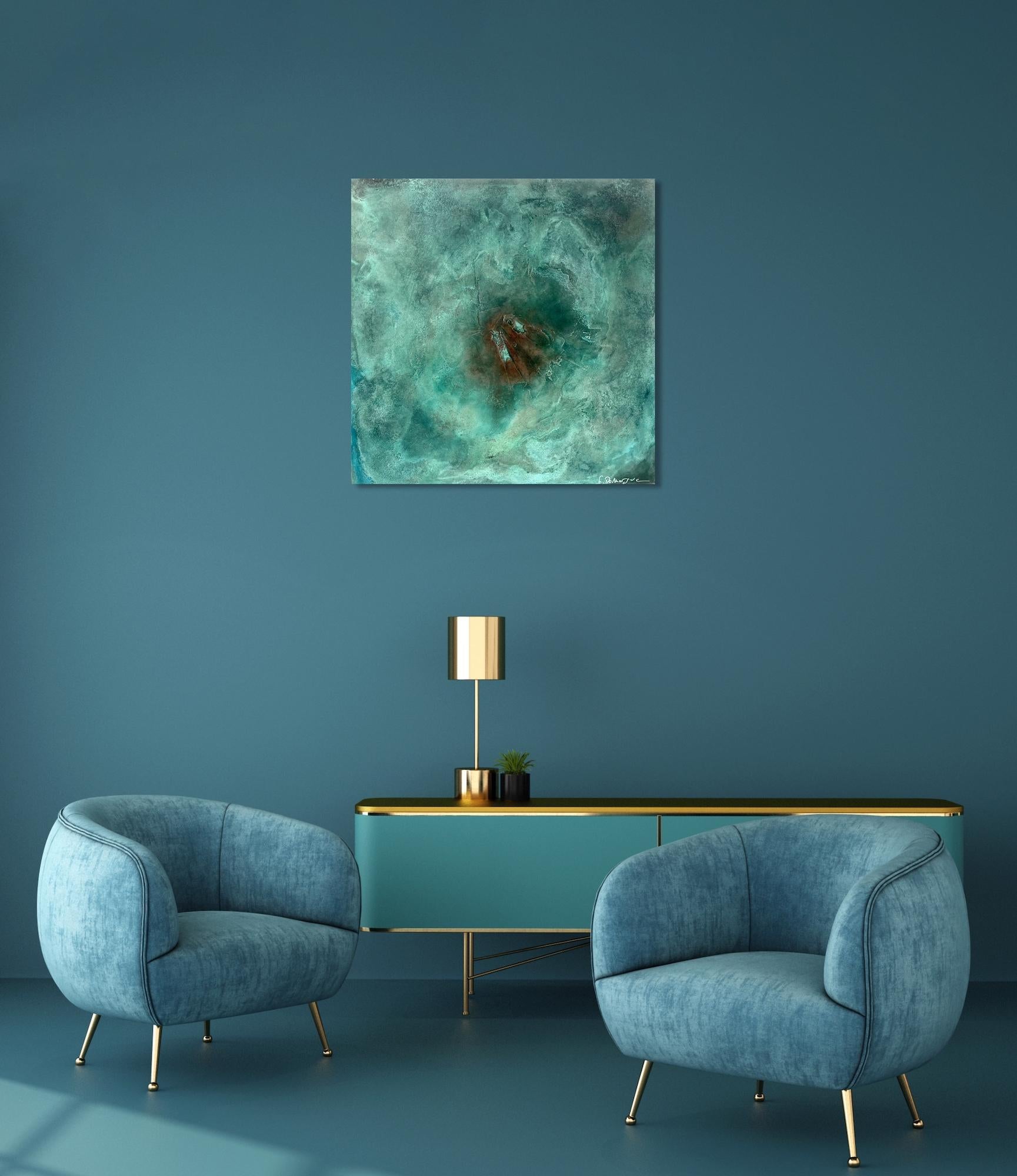 Reflejos de lava by Frédérique Domergue - Pintura abstracta contemporánea, mar en venta 1