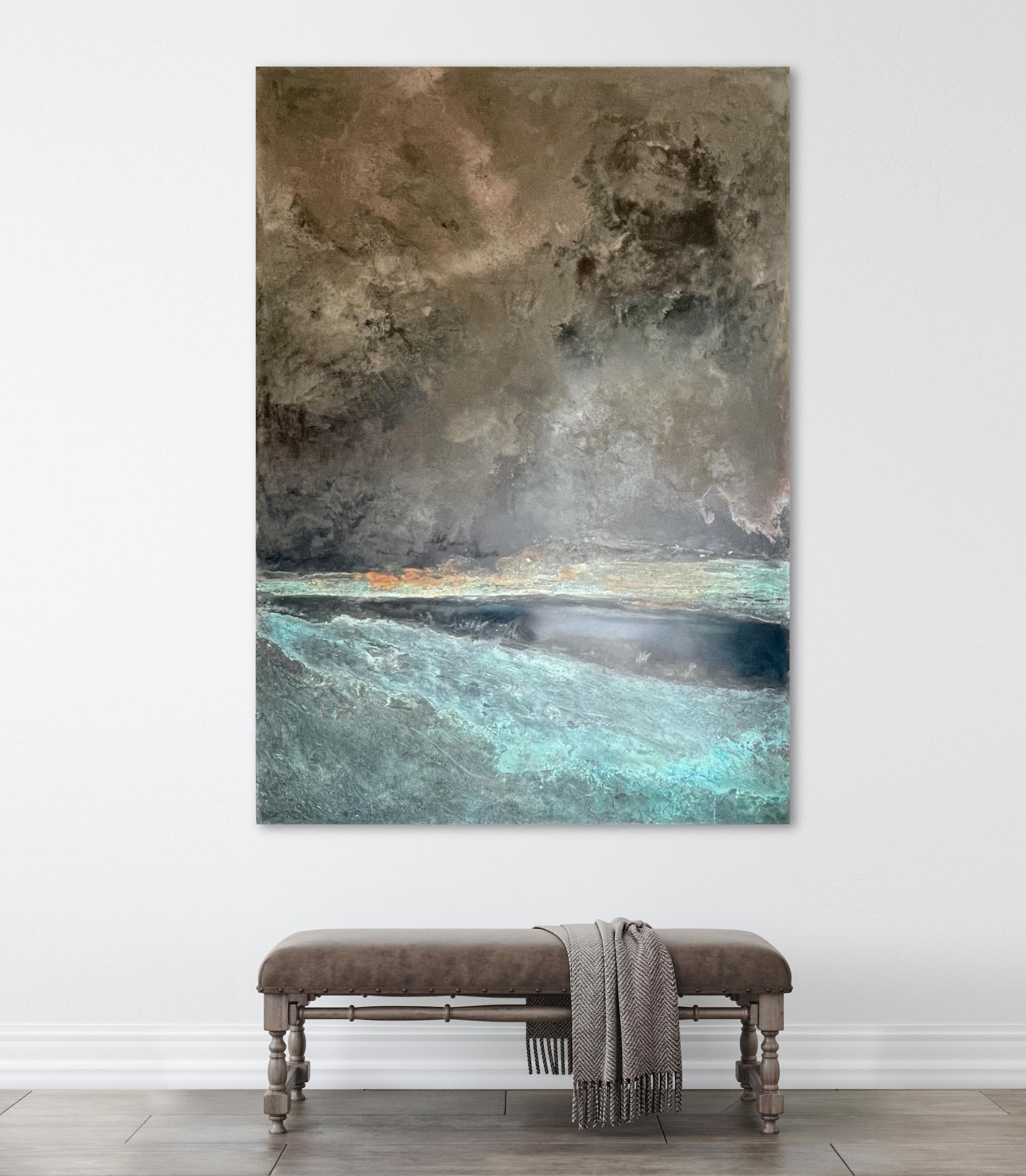 Silent Shores by Frédérique Domergue - Pintura abstracta contemporánea, mar, cielo en venta 1