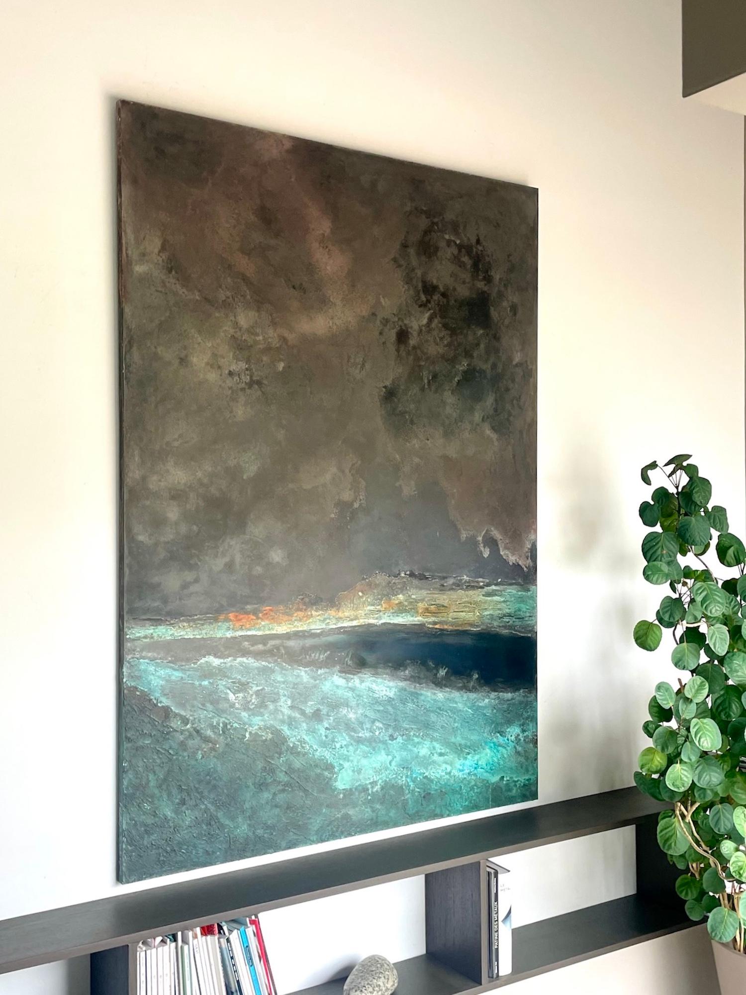 Silent Shores by Frédérique Domergue - Pintura abstracta contemporánea, mar, cielo en venta 2
