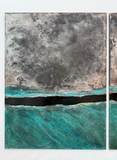 Die Geburt der stillen Welten von F. Domergue - Großes abstraktes Gemälde, Diptychon