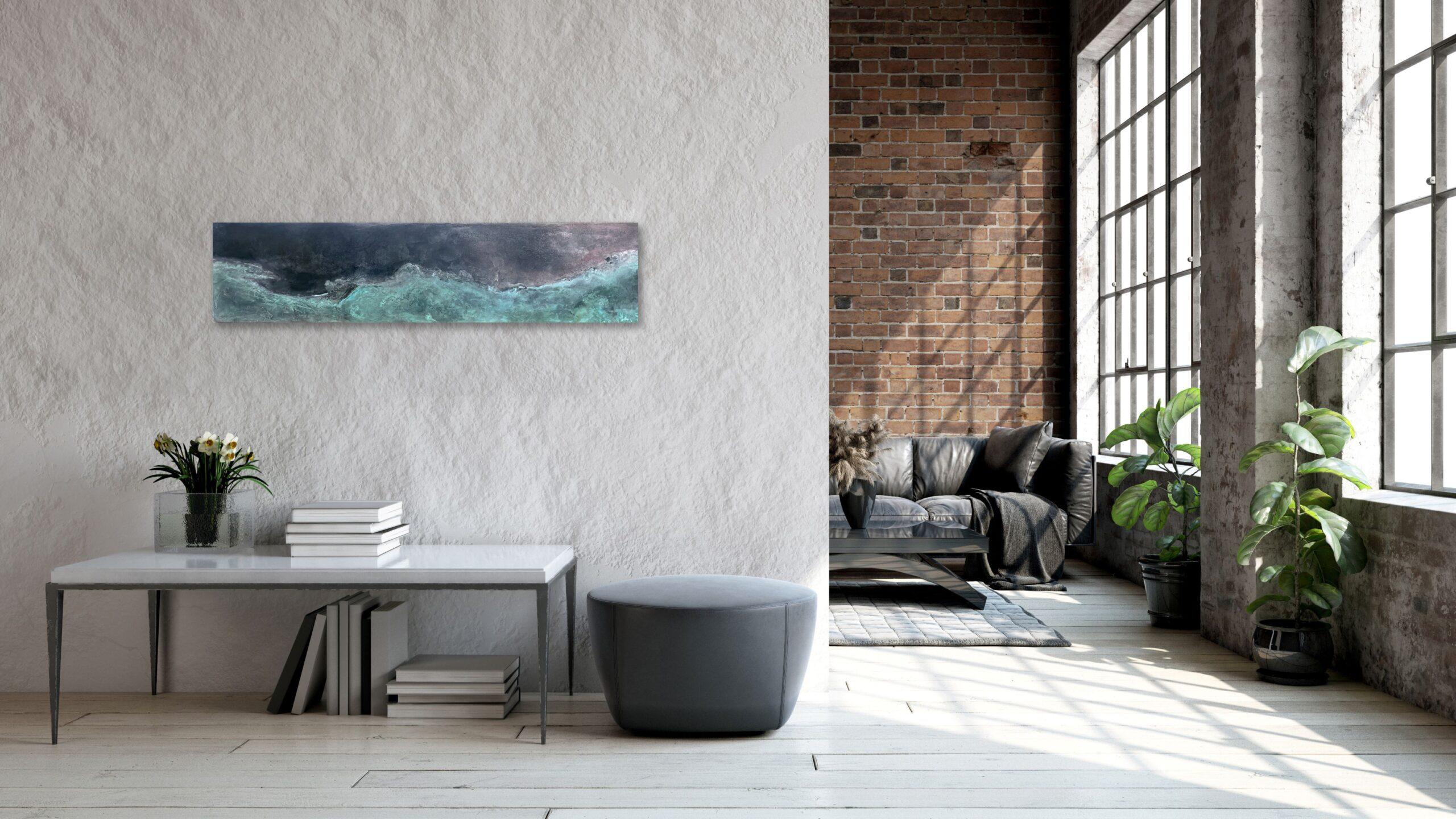 The Earth is round par Frédérique Domergue - Peinture abstraite sur métal, paysage marin en vente 1