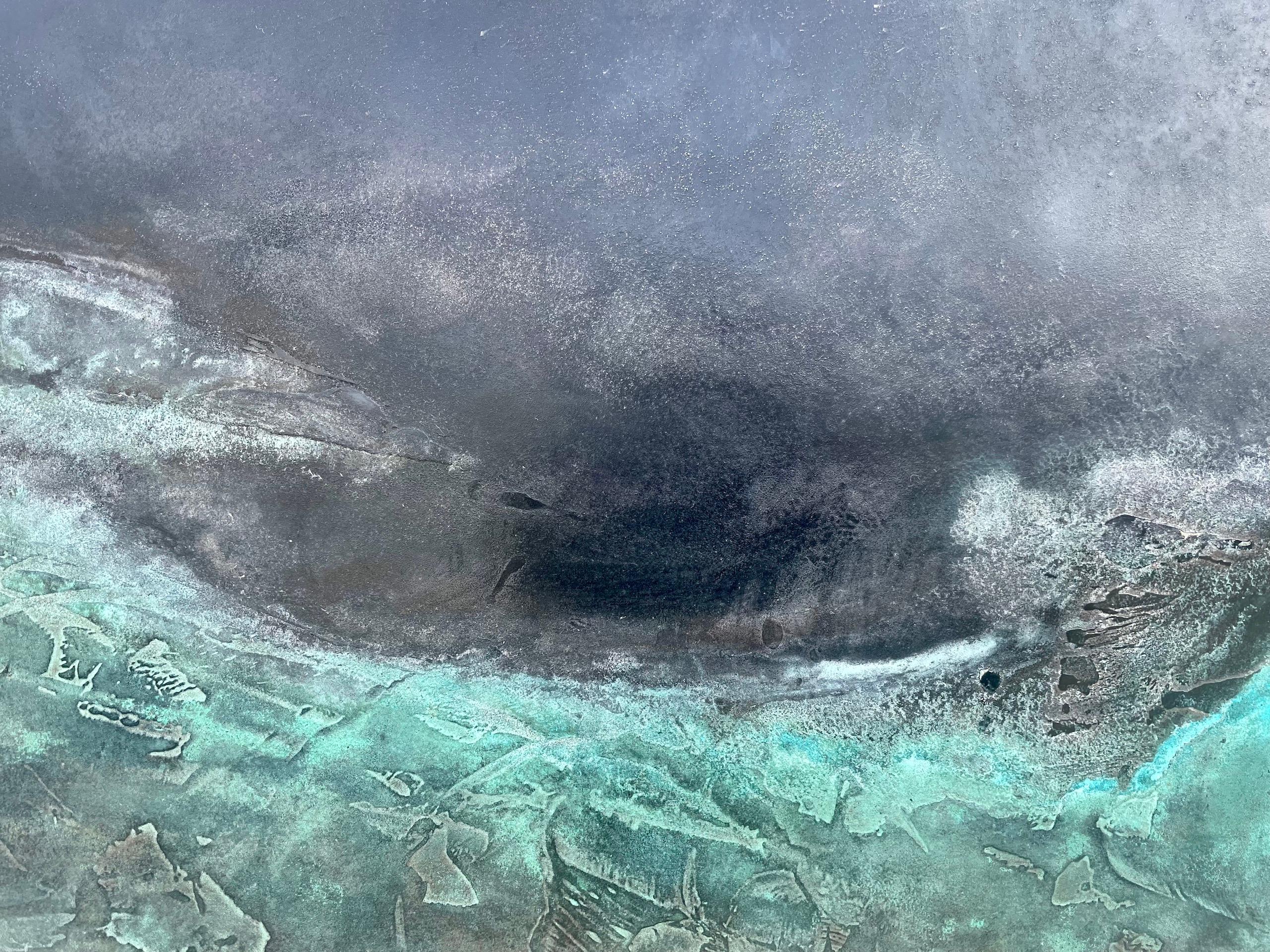 The Earth is round par Frédérique Domergue - Peinture abstraite sur métal, paysage marin en vente 3