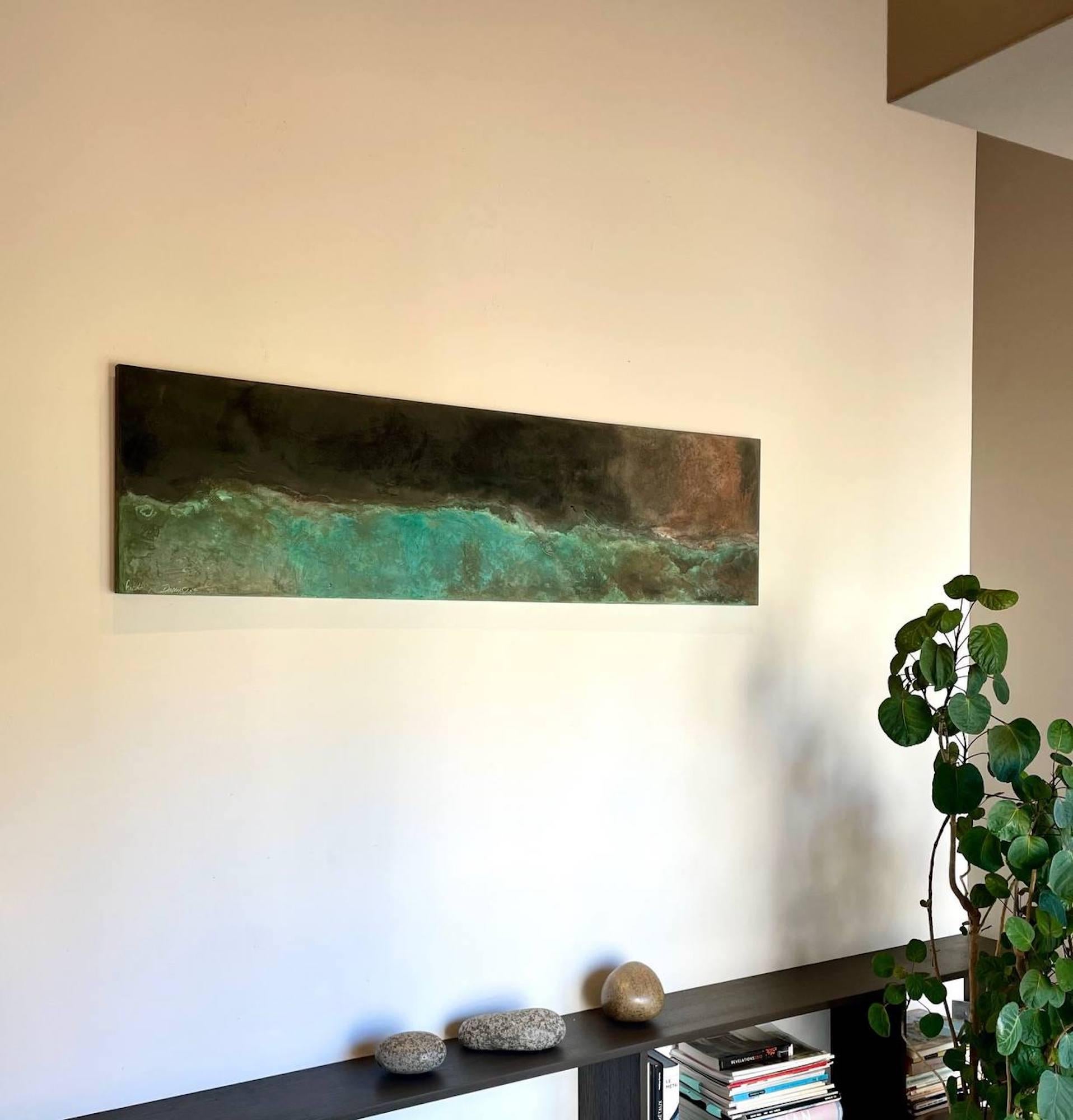 The Earth is round II by Frédérique Domergue - Abstract painting on metal, sea For Sale 2