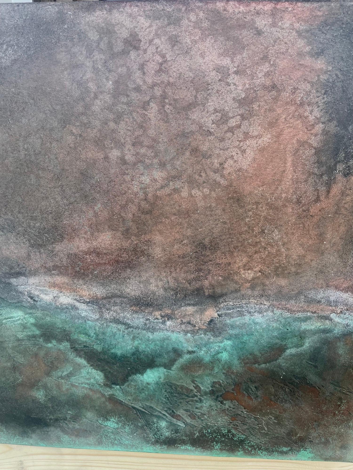 The Earth is round II by Frédérique Domergue - Abstract painting on metal, sea For Sale 3