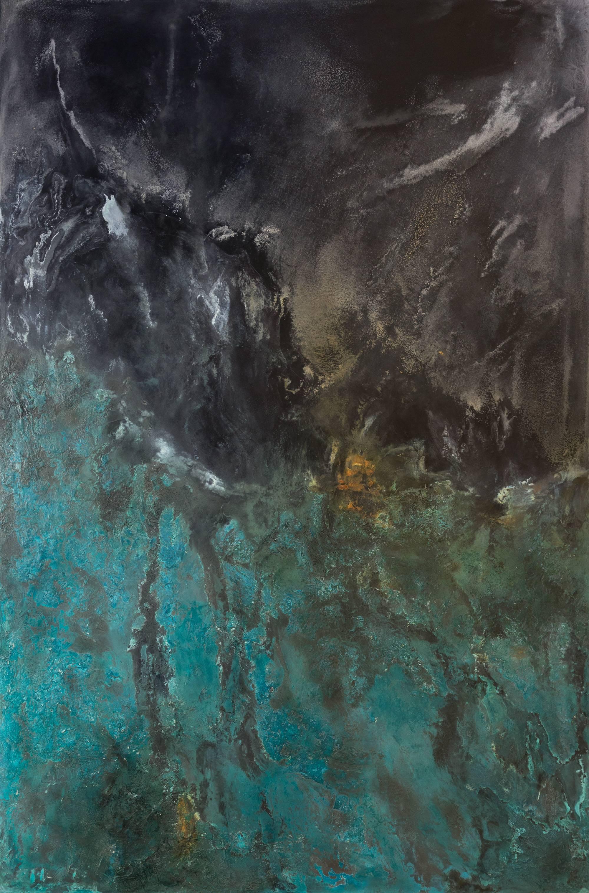 Untitled CIX is a large-scale painting by French contemporary artist Frédérique Domergue.
Oxidized zinc and bronze leaf on wood panelling, patina fixed with beeswax polish, 180 cm × 120 cm.
Through polishing and oxidation, Frédérique Domergue