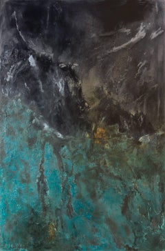 Untitled CIX by Frédérique Domergue - Large abstract painting on metal leaves