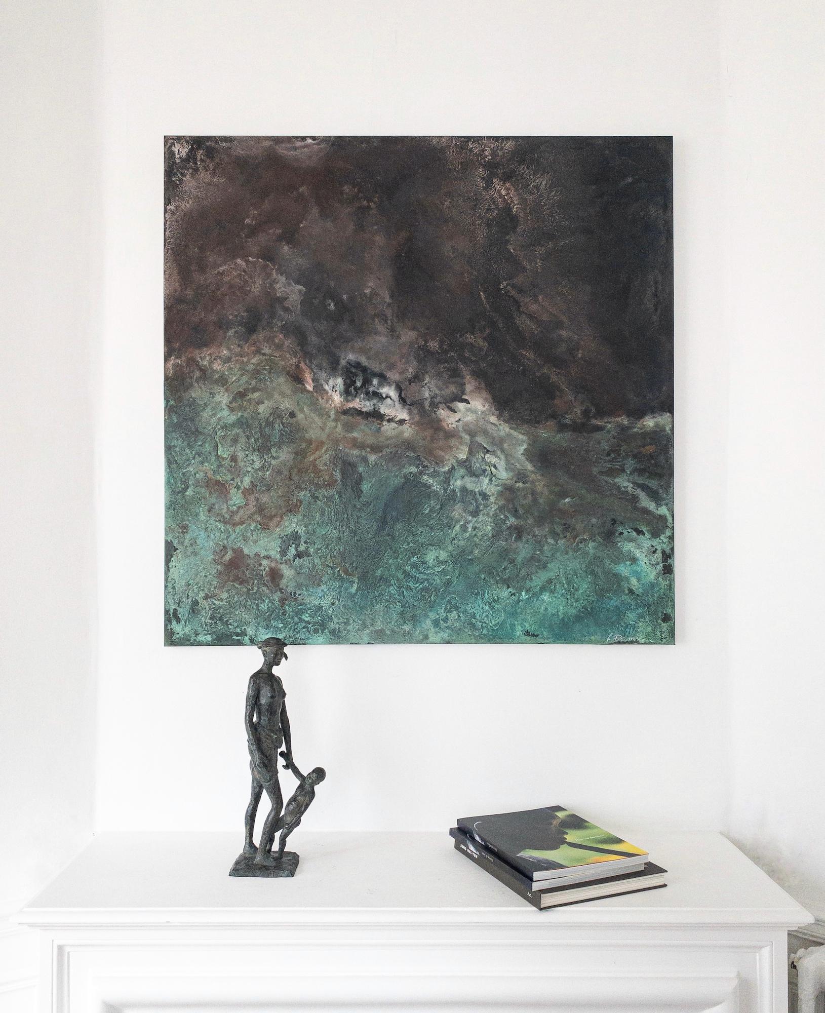 Vertigo by Frédérique Domergue - Abstrakte Malerei auf Metallblättern, Landschaft im Angebot 1