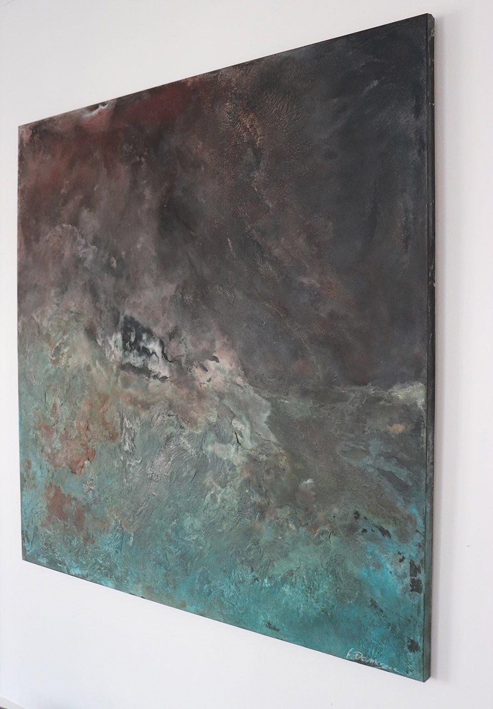 Vertigo by Frédérique Domergue - Abstrakte Malerei auf Metallblättern, Landschaft im Angebot 2