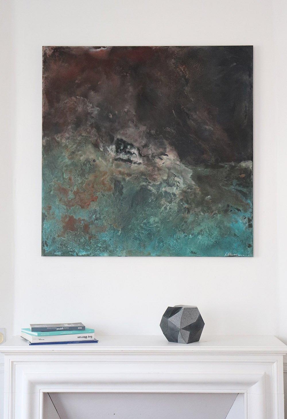 Vertigo by Frédérique Domergue - Abstrakte Malerei auf Metallblättern, Landschaft im Angebot 3