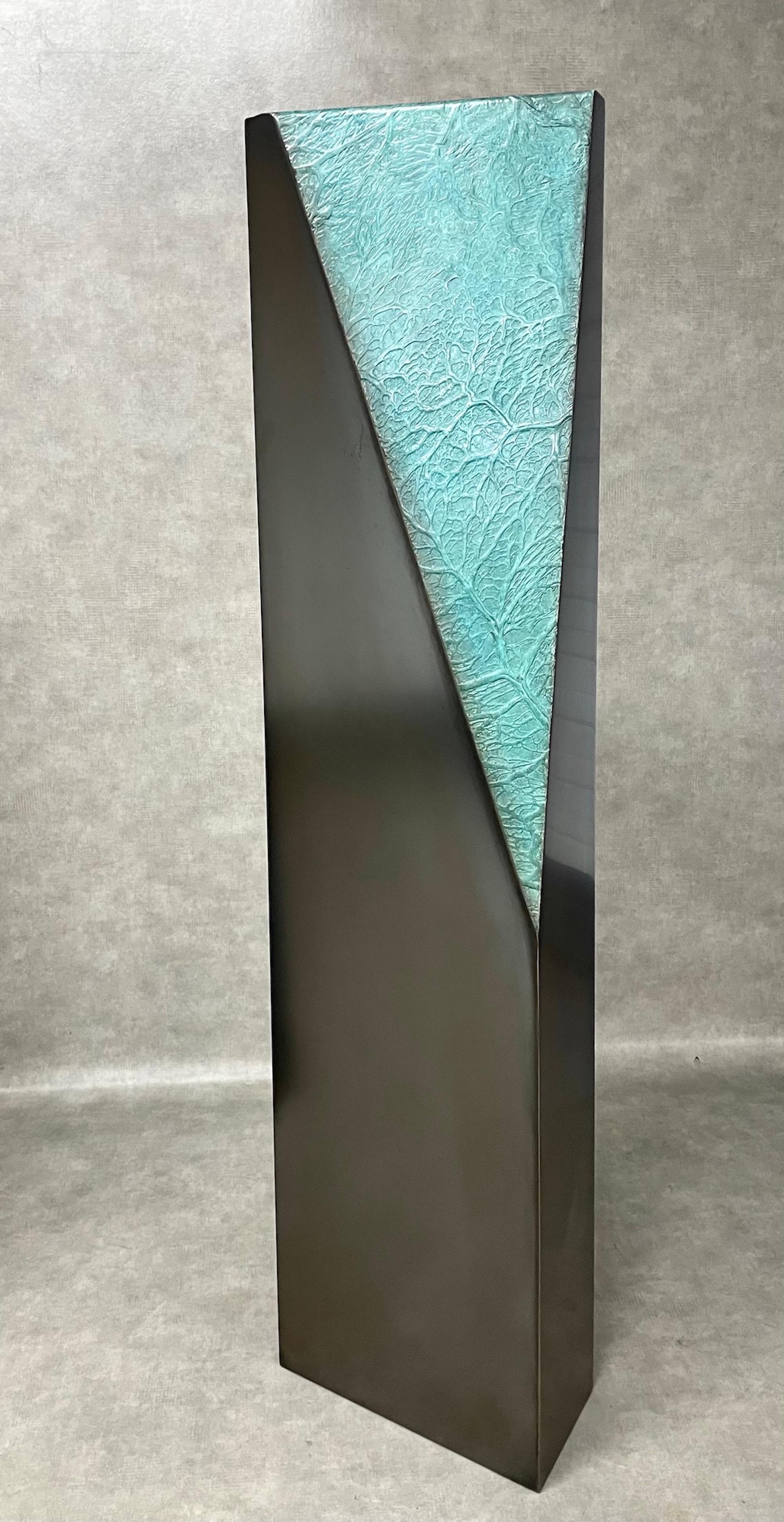 Anamorphosis I by F. Domergue - Totem, Geometric Abstract Sculpture, Turquoise