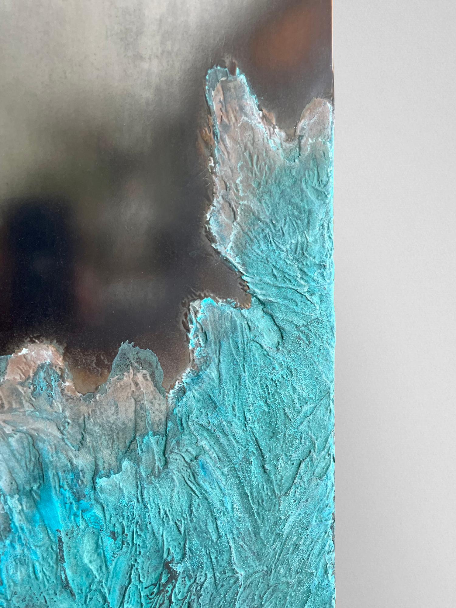 Totem (large) by Frédérique Domergue - Abstract metal sculpture, bronze, blue For Sale 5