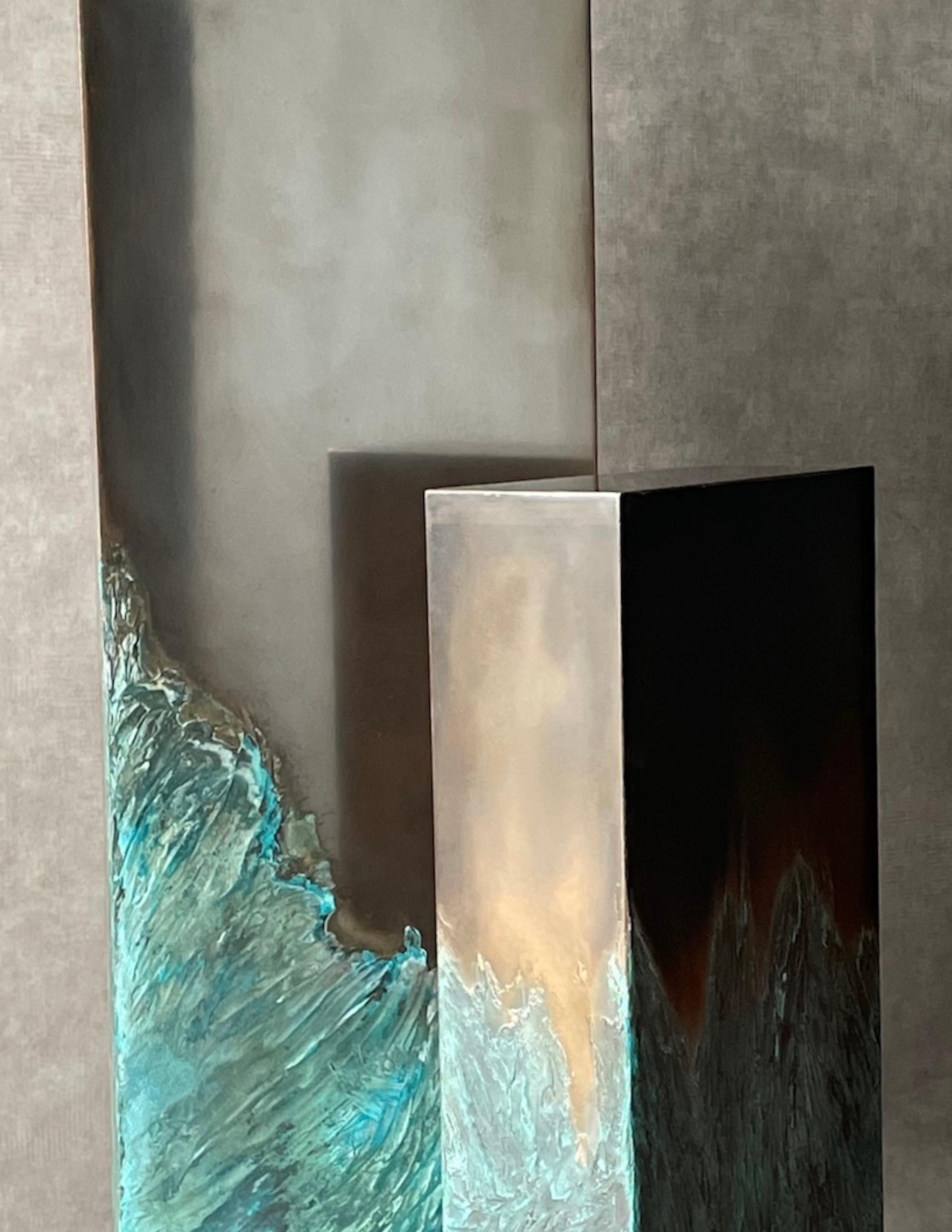Tótems de Frédérique Domergue - Conjunto de esculturas abstractas de metal, acero, bronce en venta 1