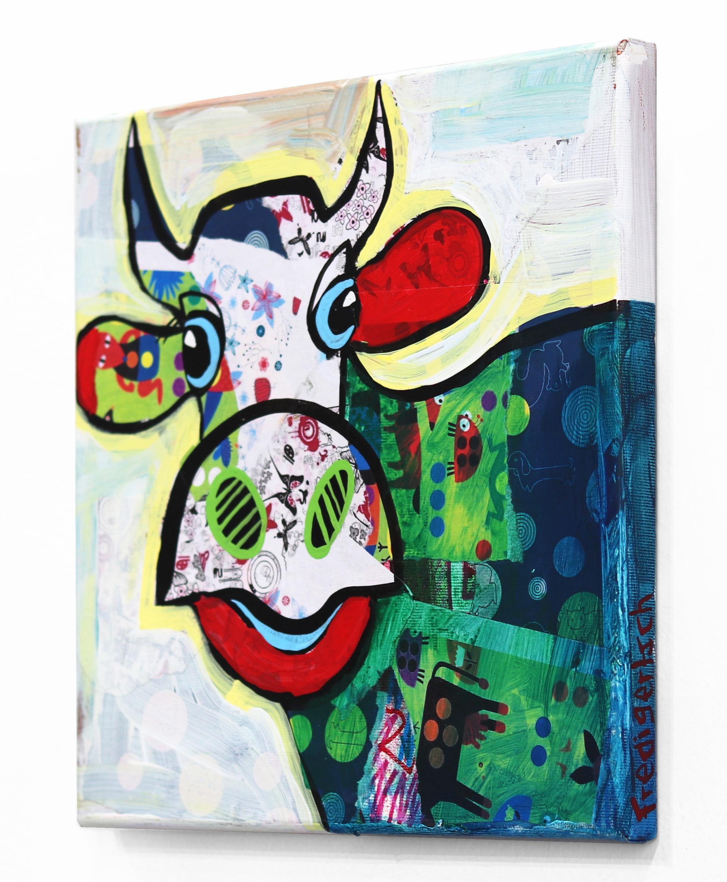 Darling Darla - Original Pop Art Animal Painting - Happy Green Cow For Sale 2