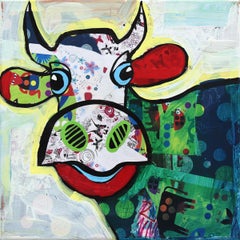 Darling Darla - Original Pop Art Animal Painting - Happy Green Cow