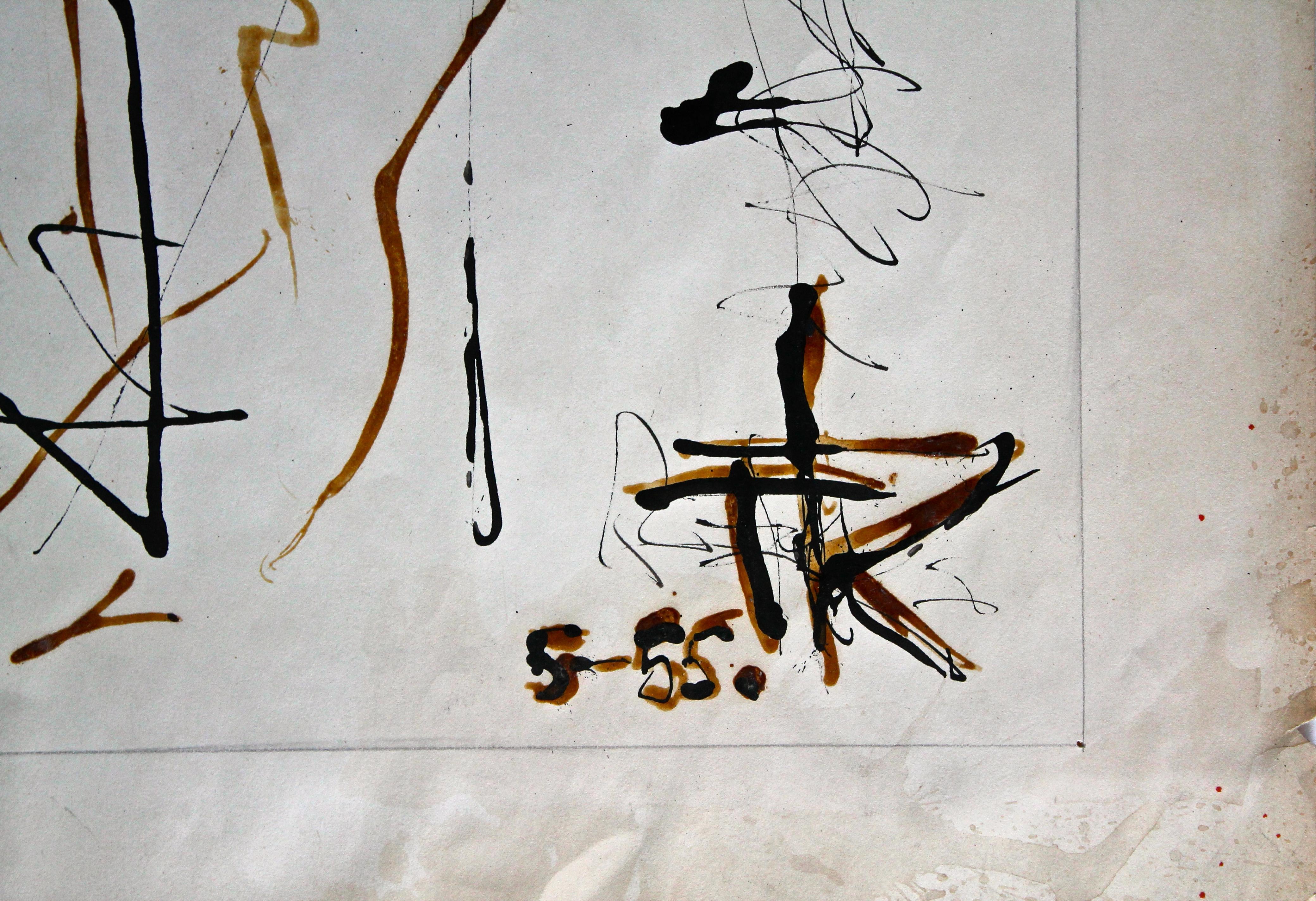 Hand-Painted Fredric Karoly Abstract Expressionist Ink/Paper 1960 For Sale