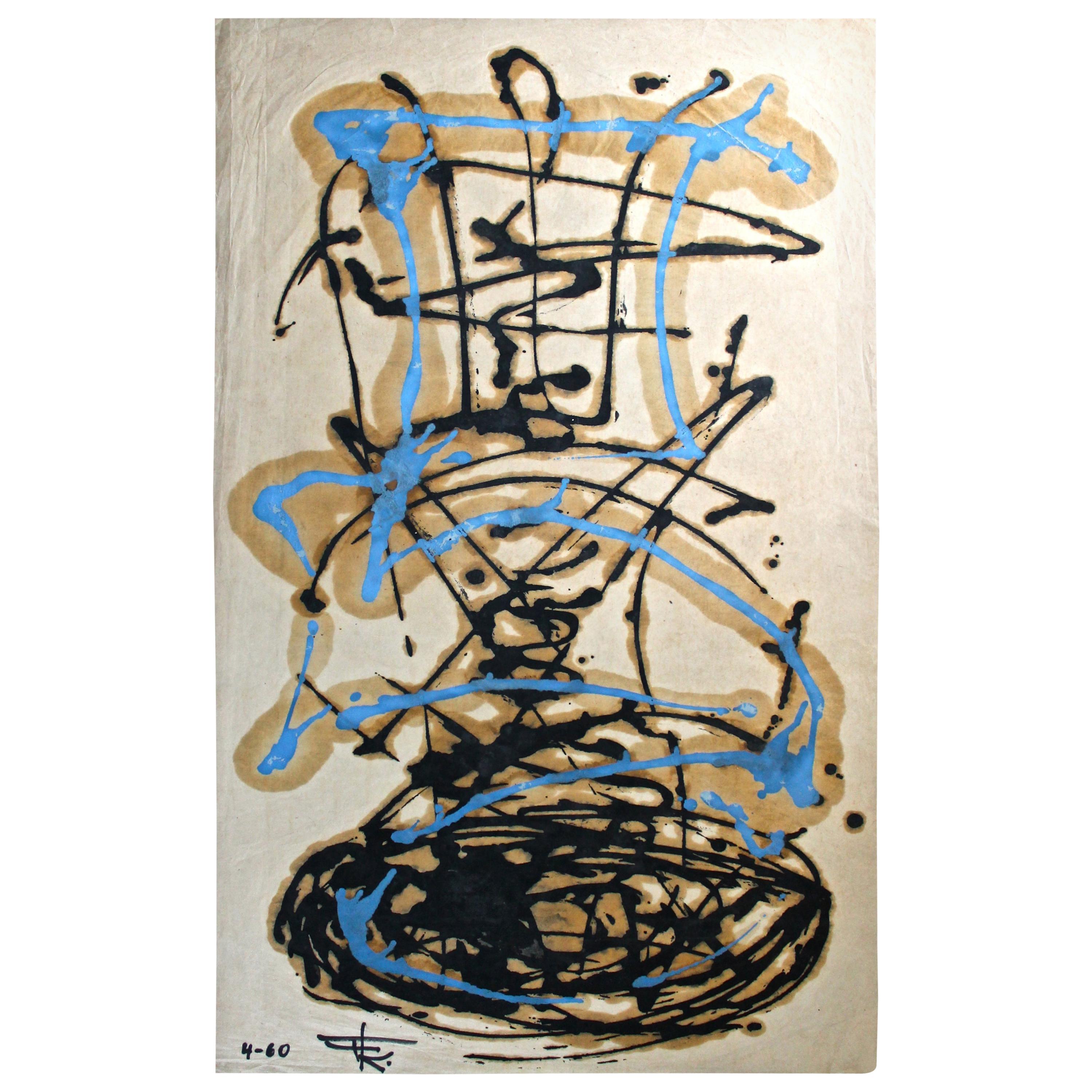 Fredric Karoly Abstract Expressionist Oil/Paper, 1960 For Sale