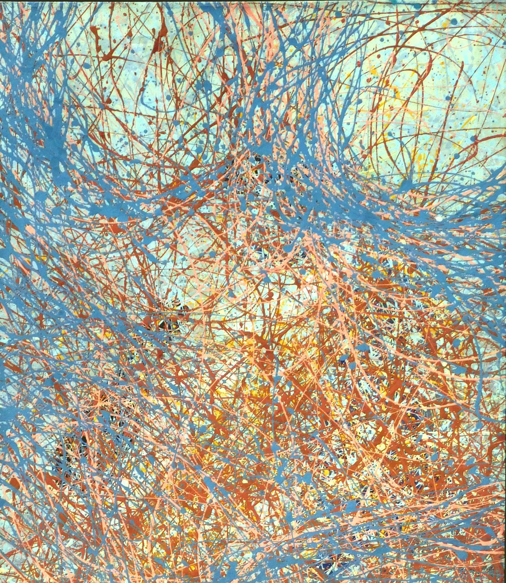 Frederic Karoly Vintage Drip Painting - Beige Abstract Painting by Fredric Karoly