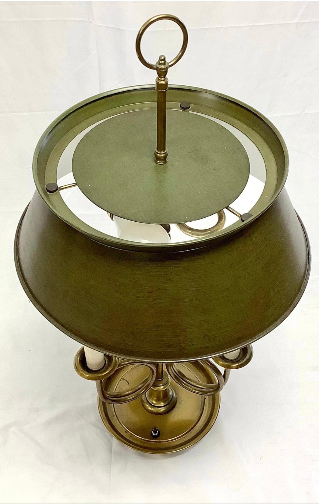 Mid-Century Modern Fredrick Cooper French Style Brass Bouillotte Lamp with Tole Shade