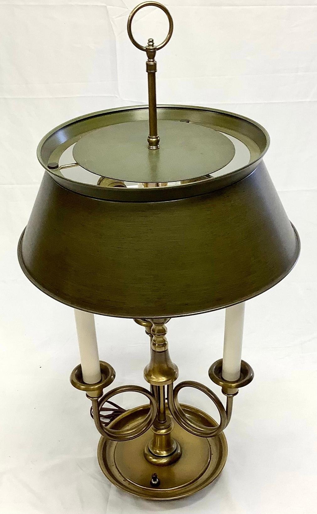 Fredrick Cooper French Style Brass Bouillotte Lamp with Tole Shade In Good Condition In Bradenton, FL