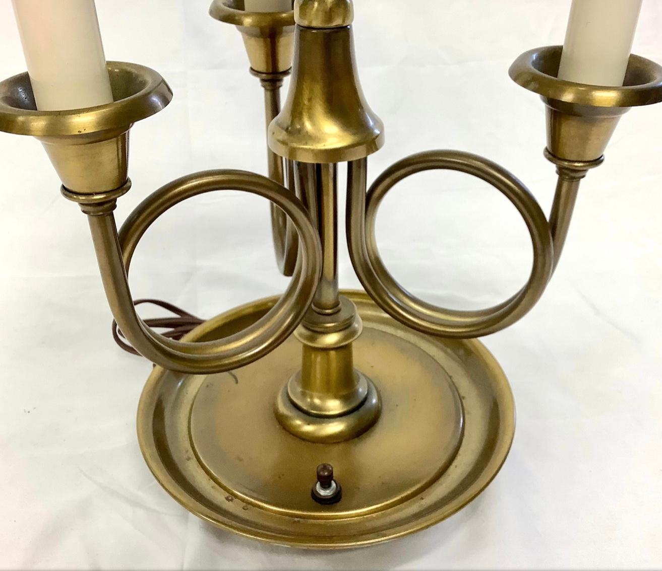 20th Century Fredrick Cooper French Style Brass Bouillotte Lamp with Tole Shade