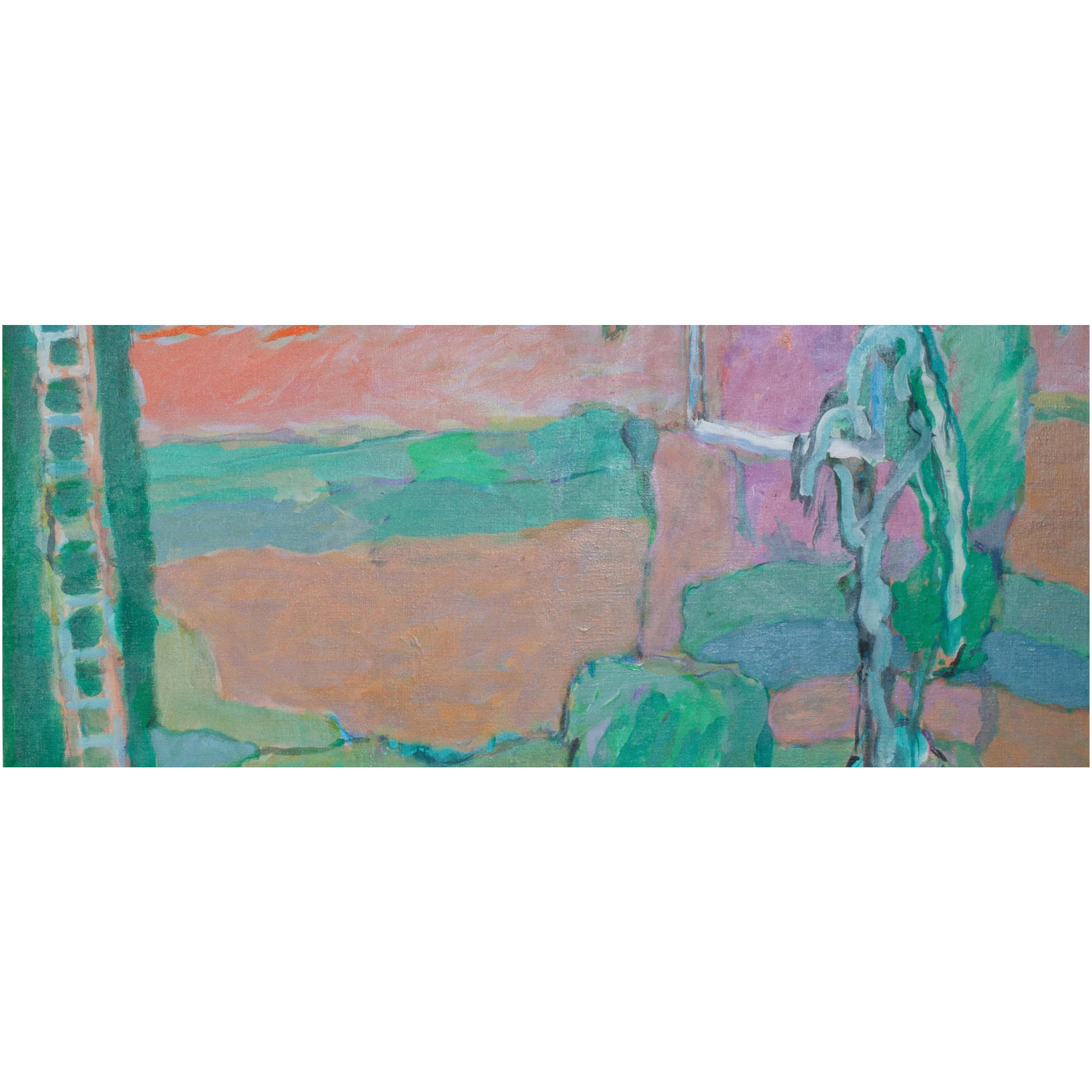 Un grande dipinto acrilico su tela dell'artista del Pacifico nord-occidentale Frederick Heidel (1915-2000), intitolato 