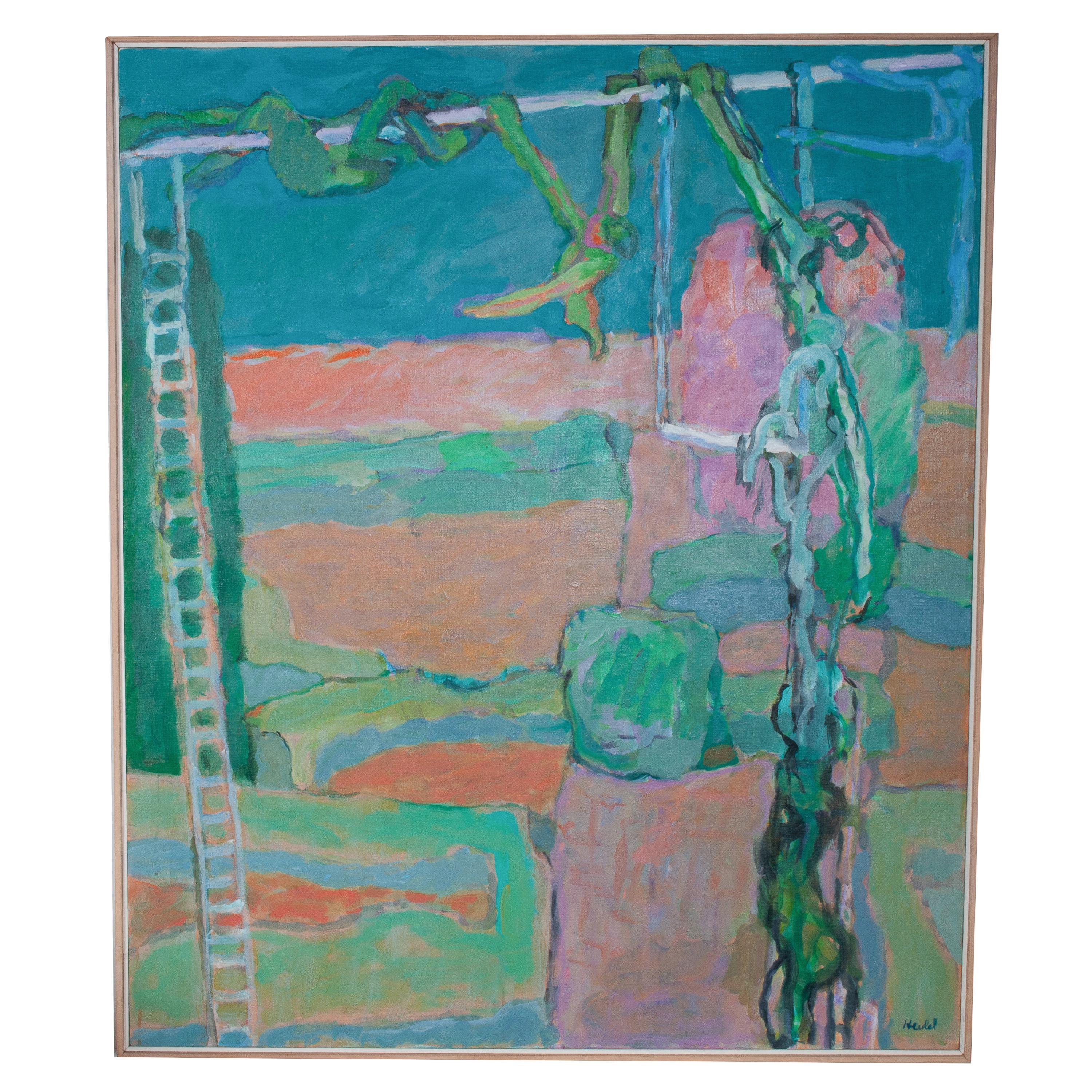 Abstract Painting di Fredrick Heidel - Grande dipinto espressionista astratto americano NW Circus "Wire Performance" (Circo)