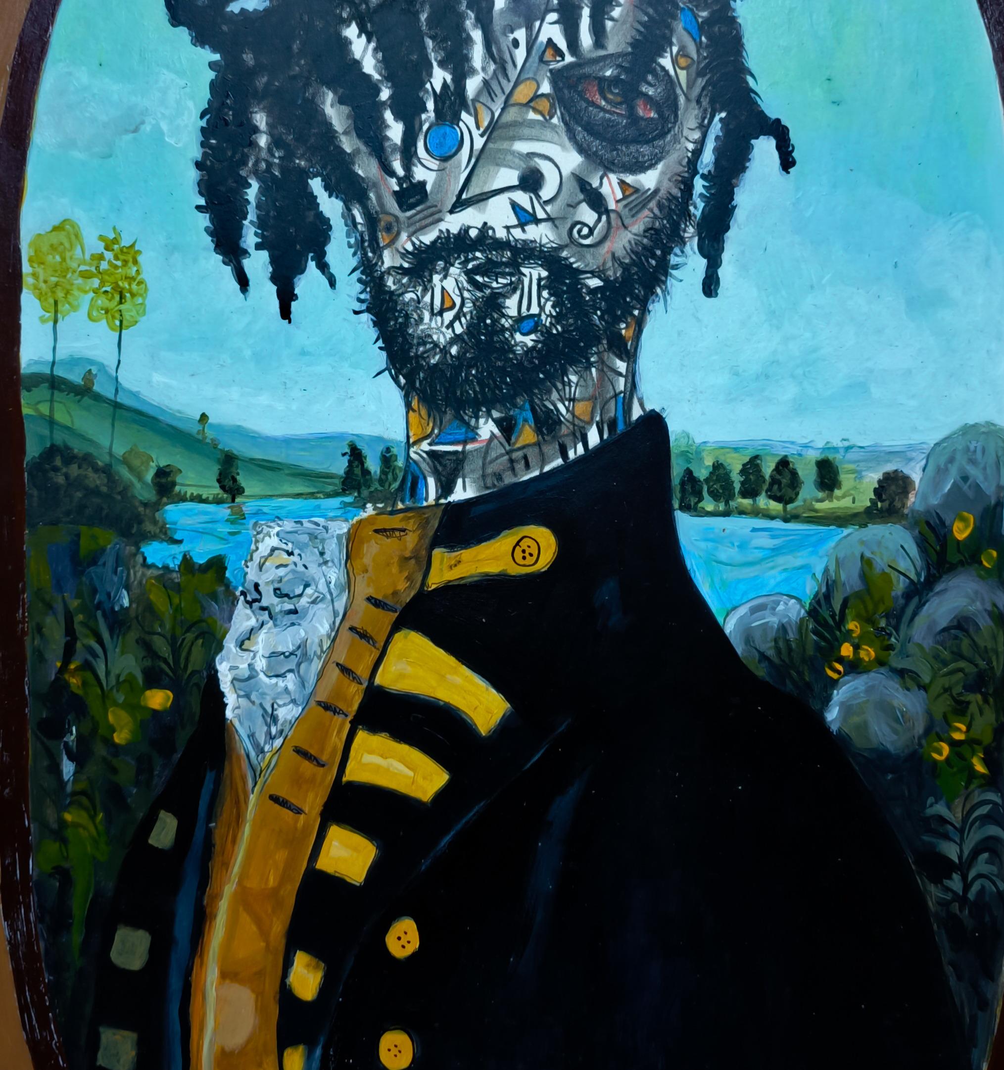 Solitudine 1 - 21° secolo, Contemporaneo, Neo-espressionismo, Tecnica mista, Africa - Figurative Painting Nero di Fredrick Idele