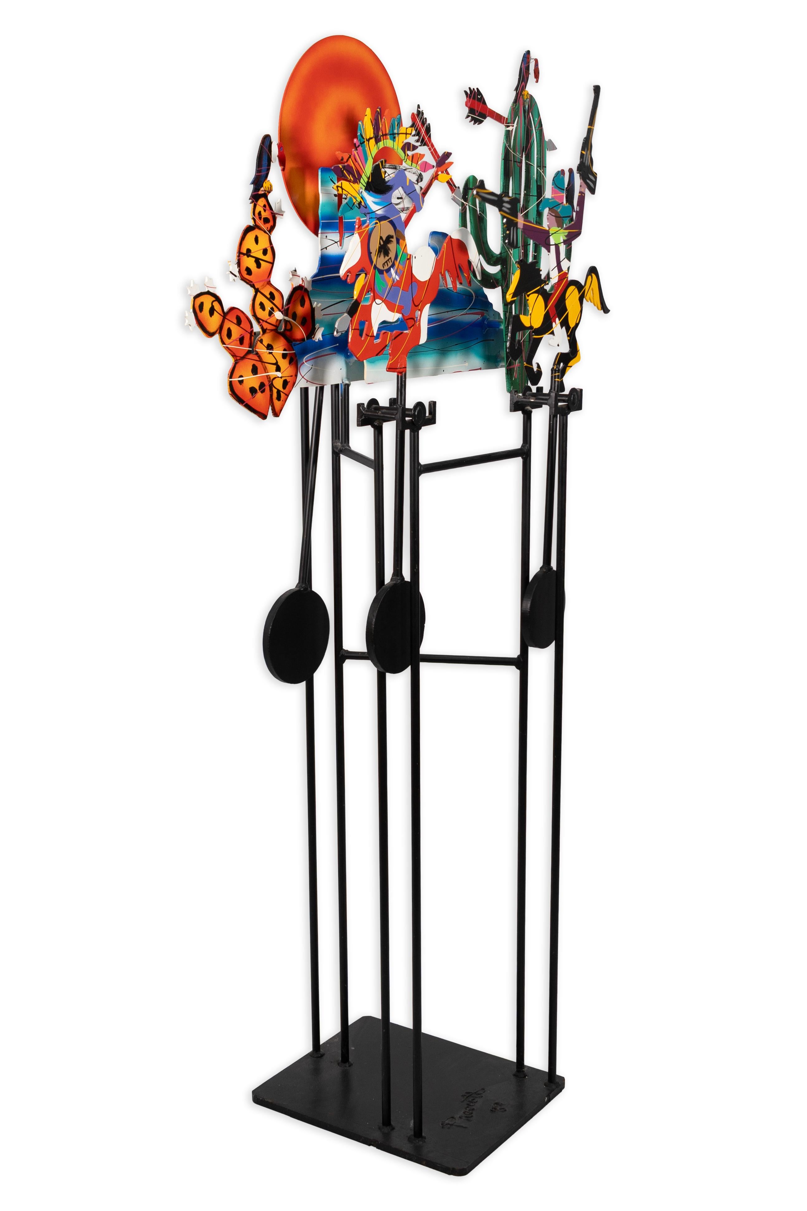 Fredrick Prescott – Cowboys And Indians, 1987 Signed Kinetic Steel Sculpture For Sale 4