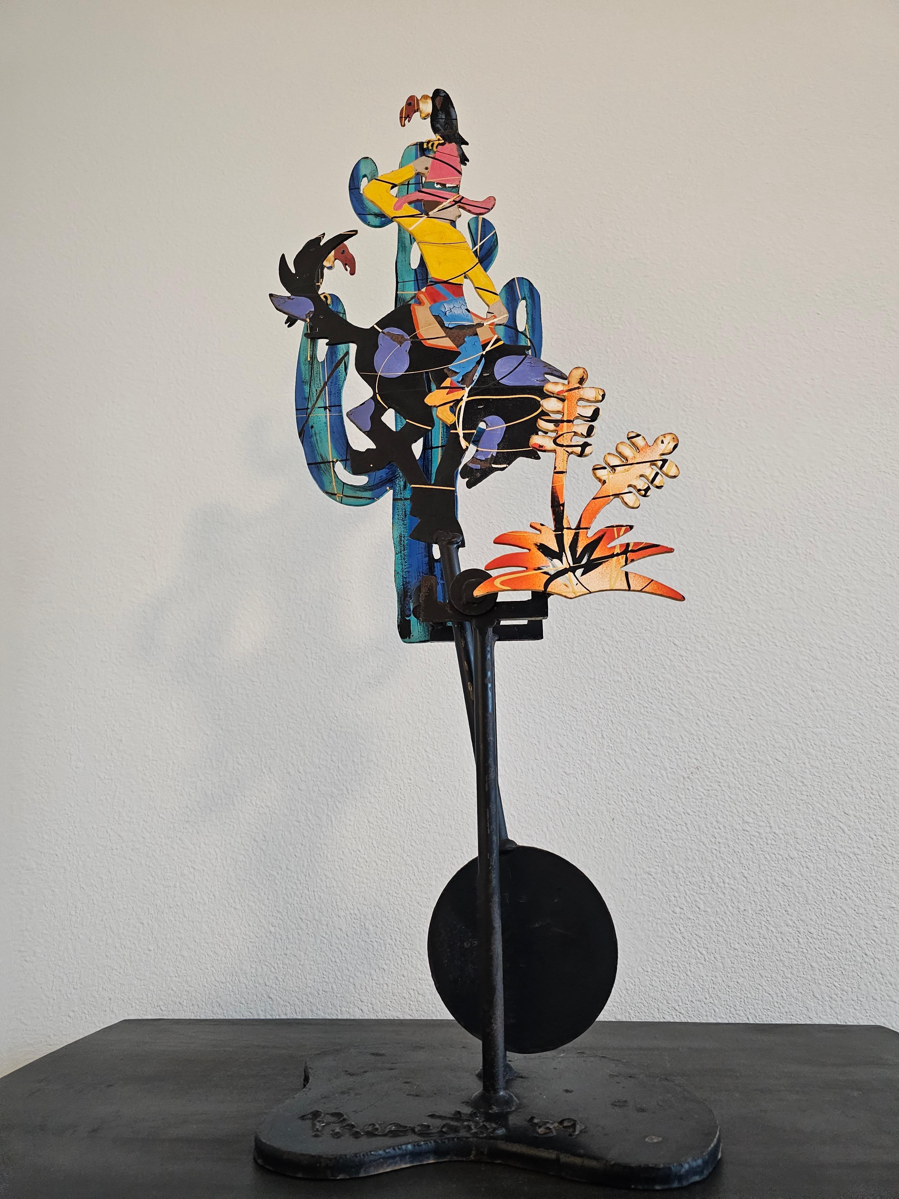 Hand-Painted Fredrick Prescott Iron Bucking Bronco Horse Cowboy Pendulum Kinetic Sculpture For Sale