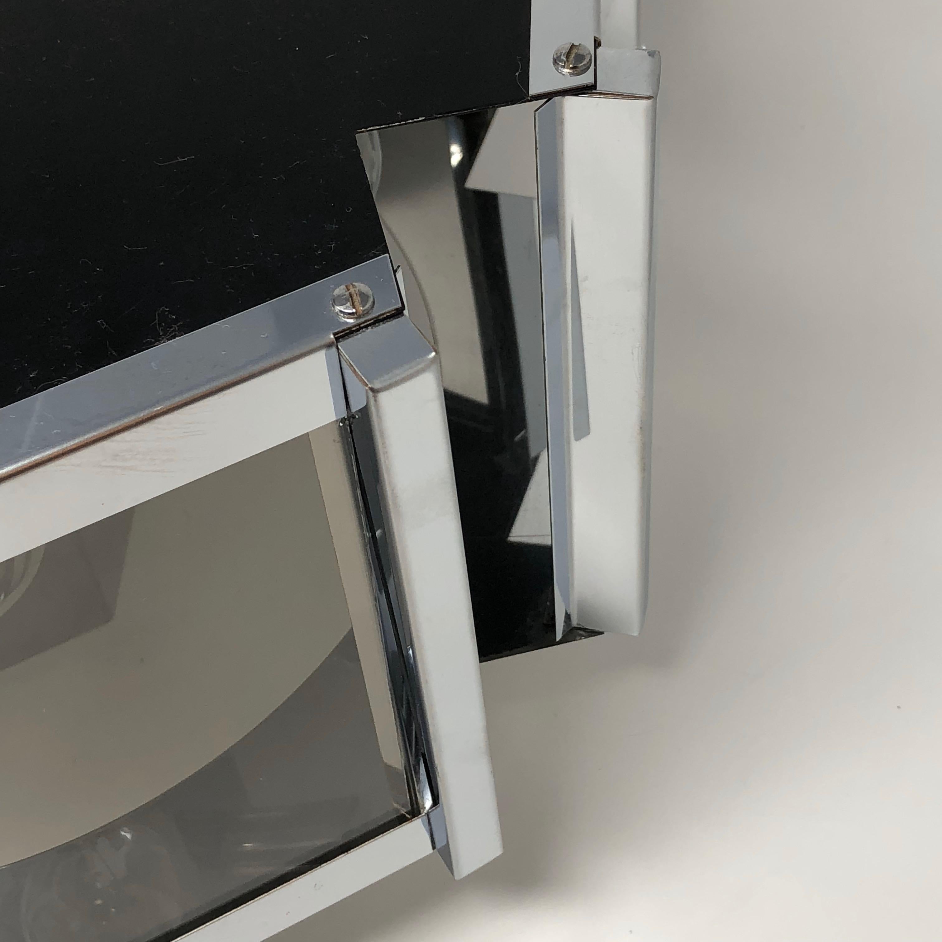 Fredrick Ramond Hexagonal Chrome and Smoked Glass Chandelier, USA, circa 1970s For Sale 5