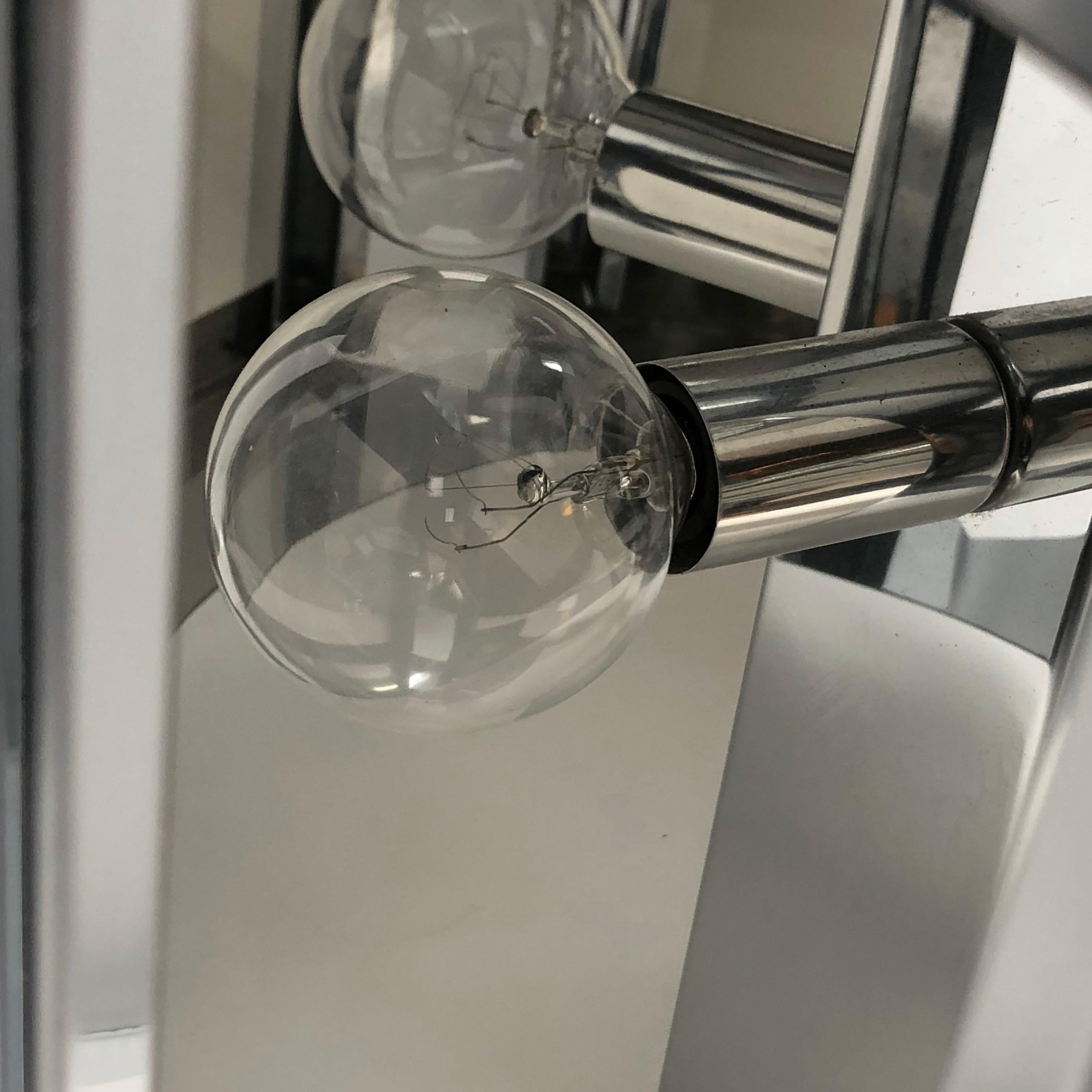 Fredrick Ramond Hexagonal Chrome and Smoked Glass Chandelier, USA, circa 1970s For Sale 6