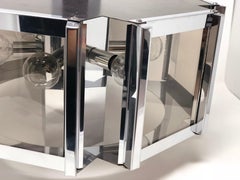 Fredrick Ramond Hexagonal Chrome and Smoked Glass Chandelier, USA, circa 1970s