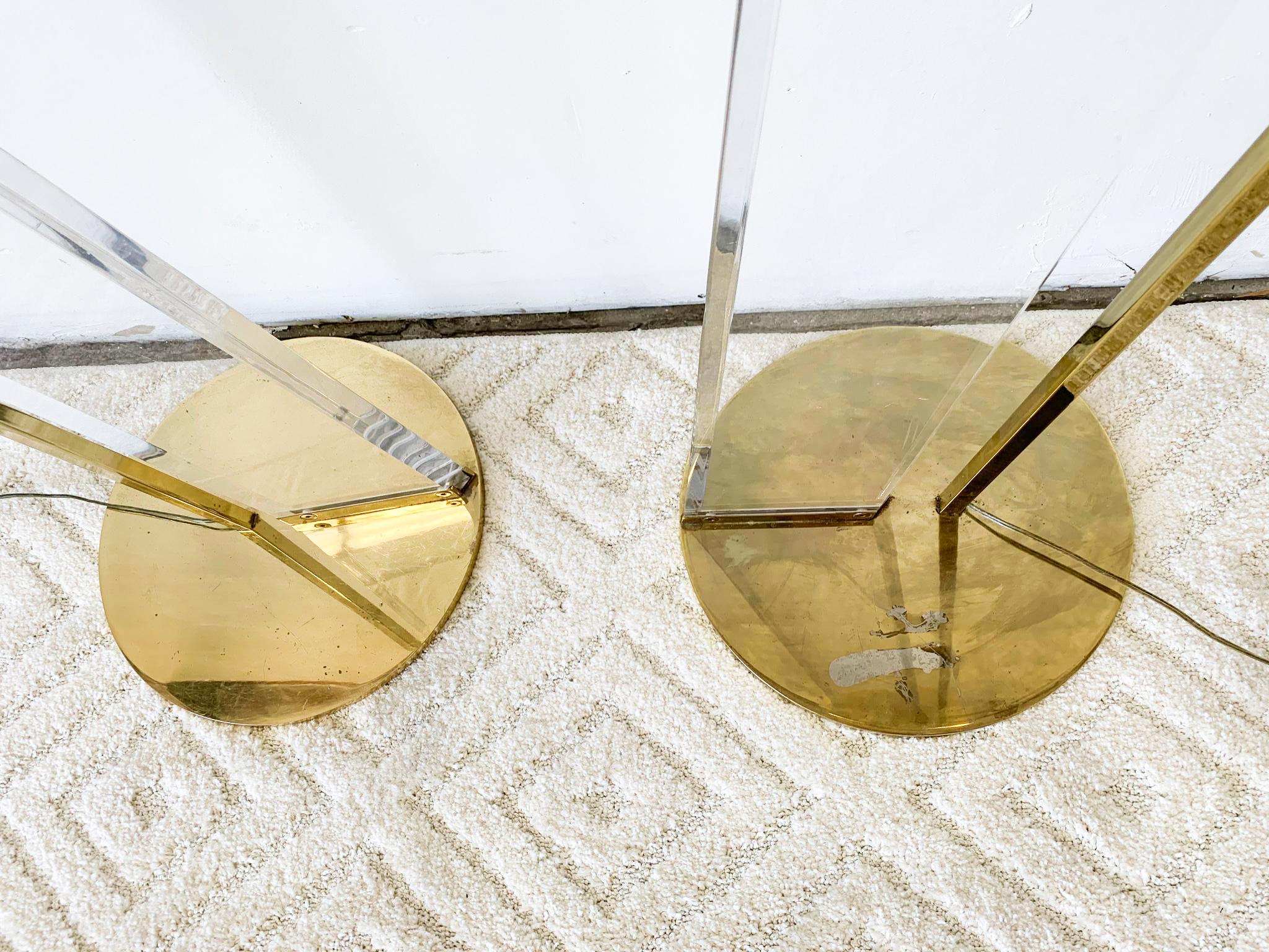 Late 20th Century Fredrick Ramond Hollywood Regency Lucite and Brass Floor Lamps, A Pair