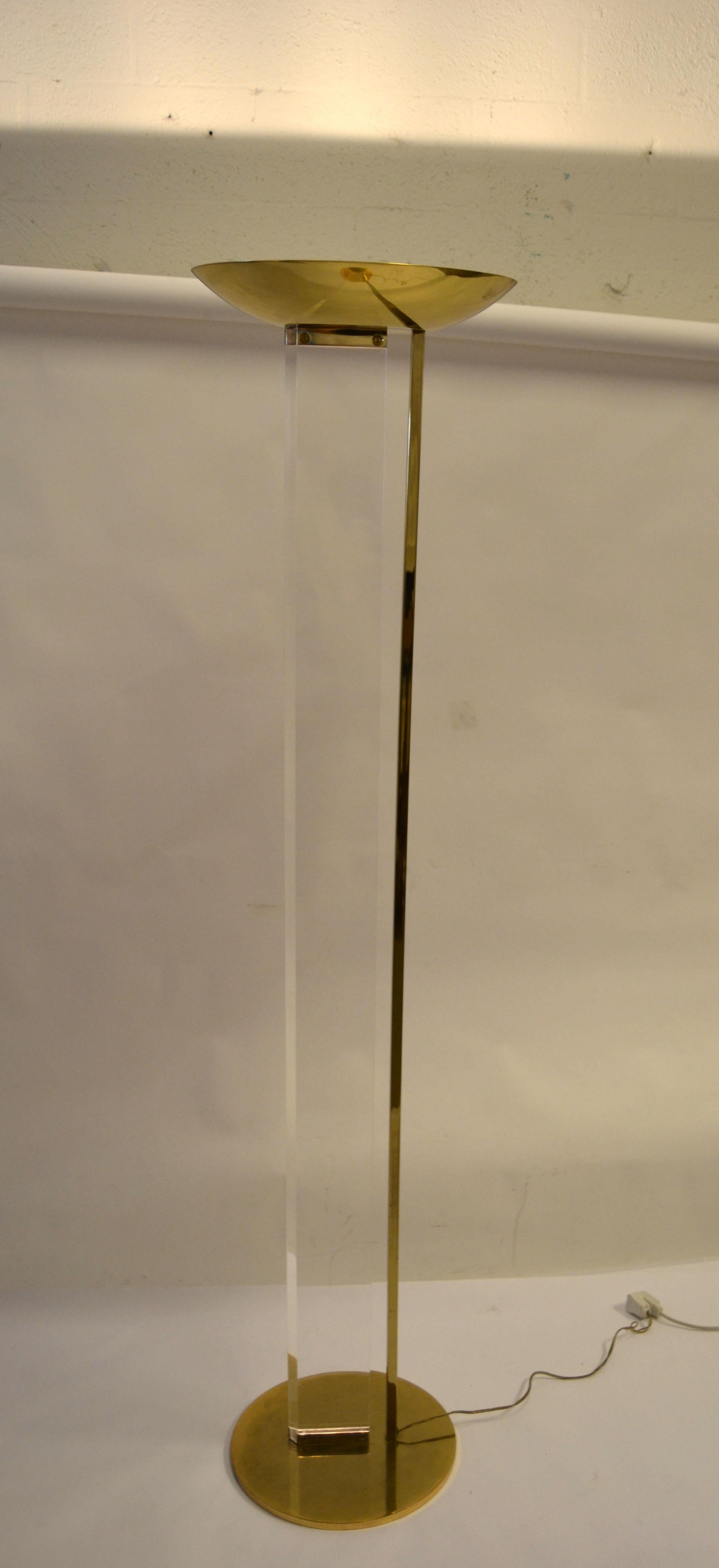 Fredrick Ramond Uplighter Lucite Brass Tall Floor Lamp Mid-Century Modern 1986 For Sale 8