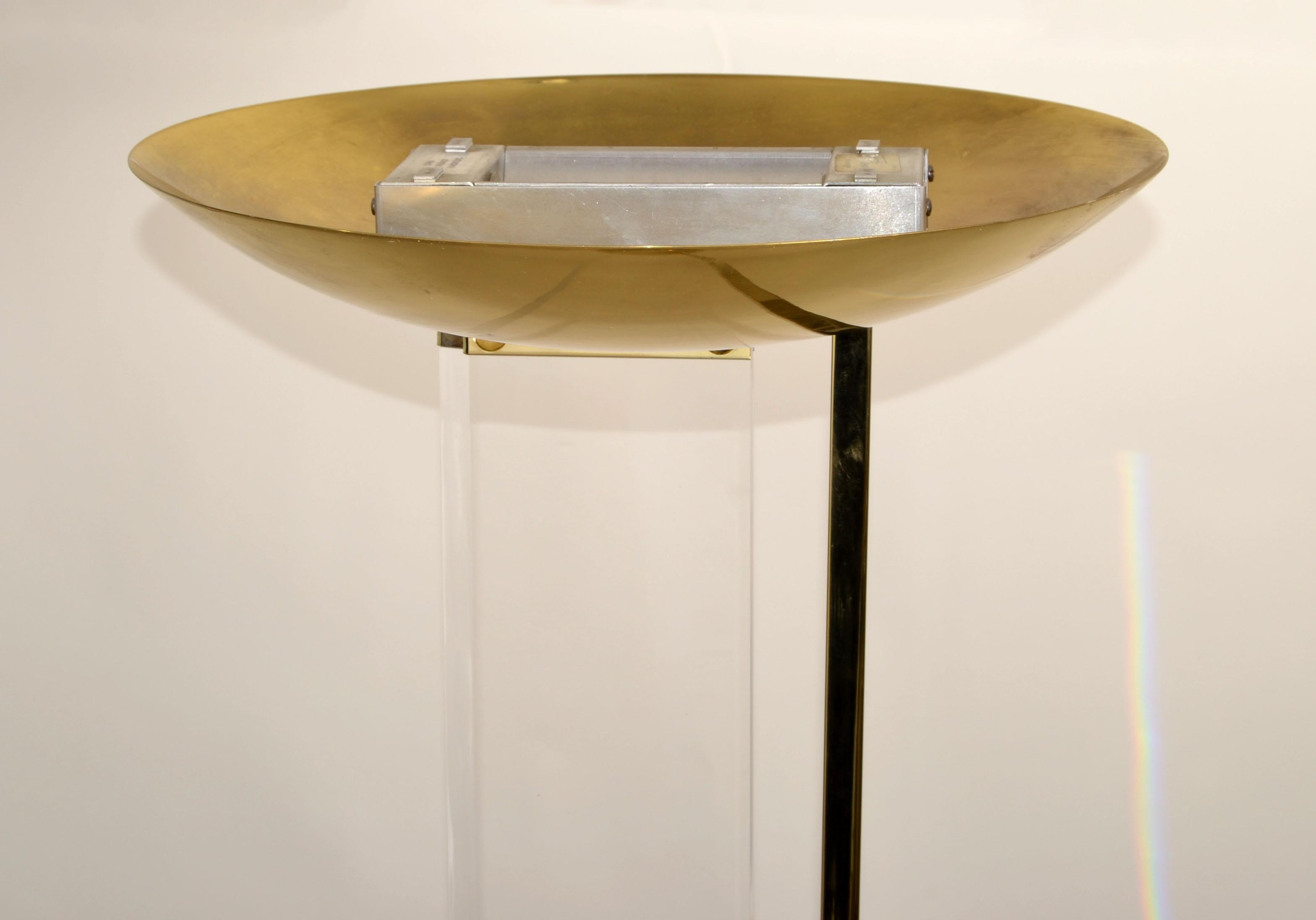Fredrick Ramond Uplighter Lucite Brass Tall Floor Lamp Mid-Century Modern 1986 For Sale 1