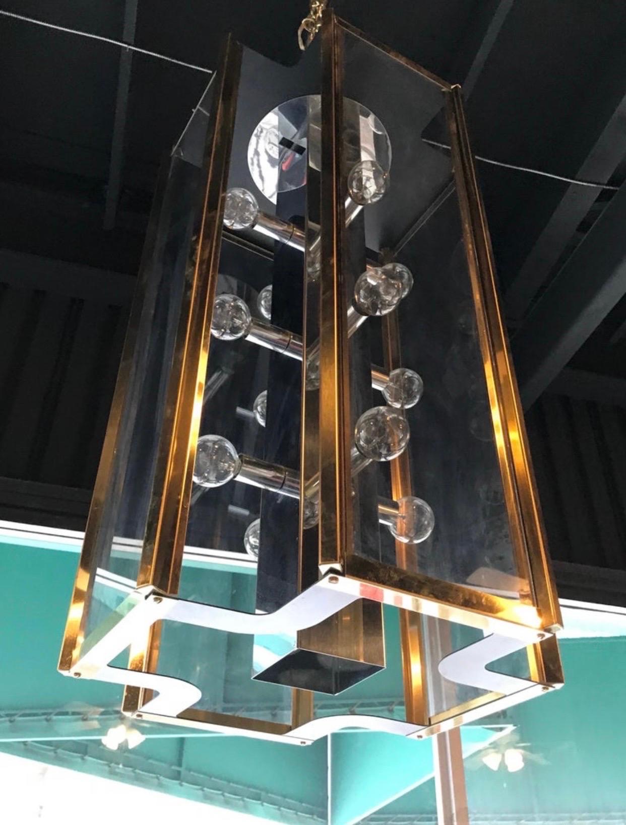 Late 20th Century Fredrick Raymond 1970s Brass Large Foyer Modern Chandelier