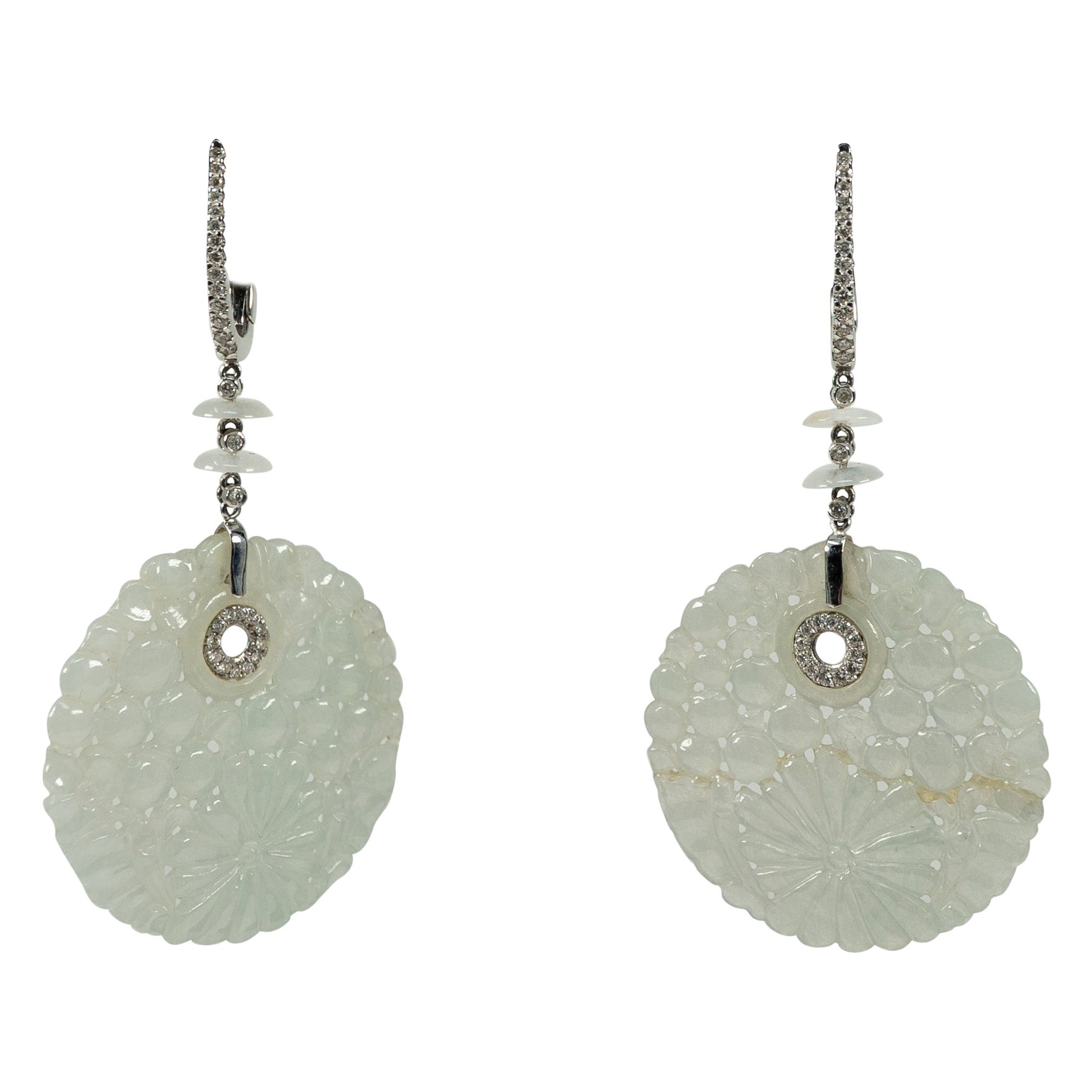 Fredrick Boucles d'oreilles en jade sauge et diamants en vente