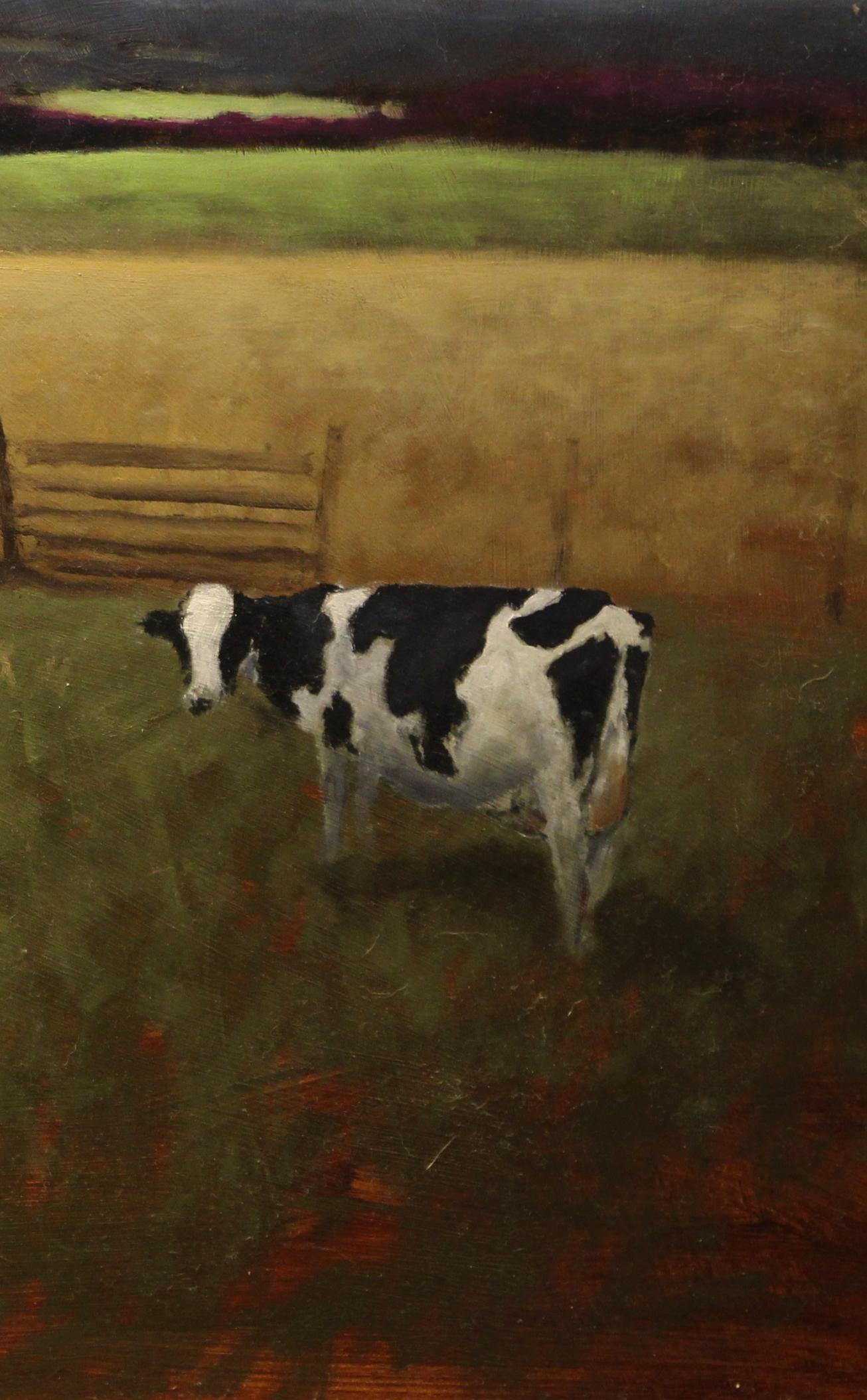  Mrs. Bailey's Cow,  Tonalism, fiery landscape, Utah artist, Cows - Painting by Fredrick Stephens