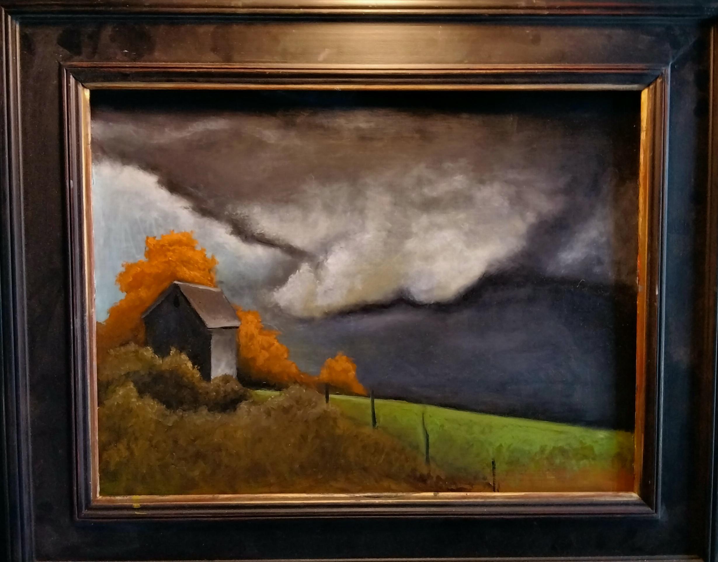The Cottage , Tonalism, , Utah artist, Landscape, SW ART 21 under 21 - Brown Landscape Painting by Fredrick Stephens