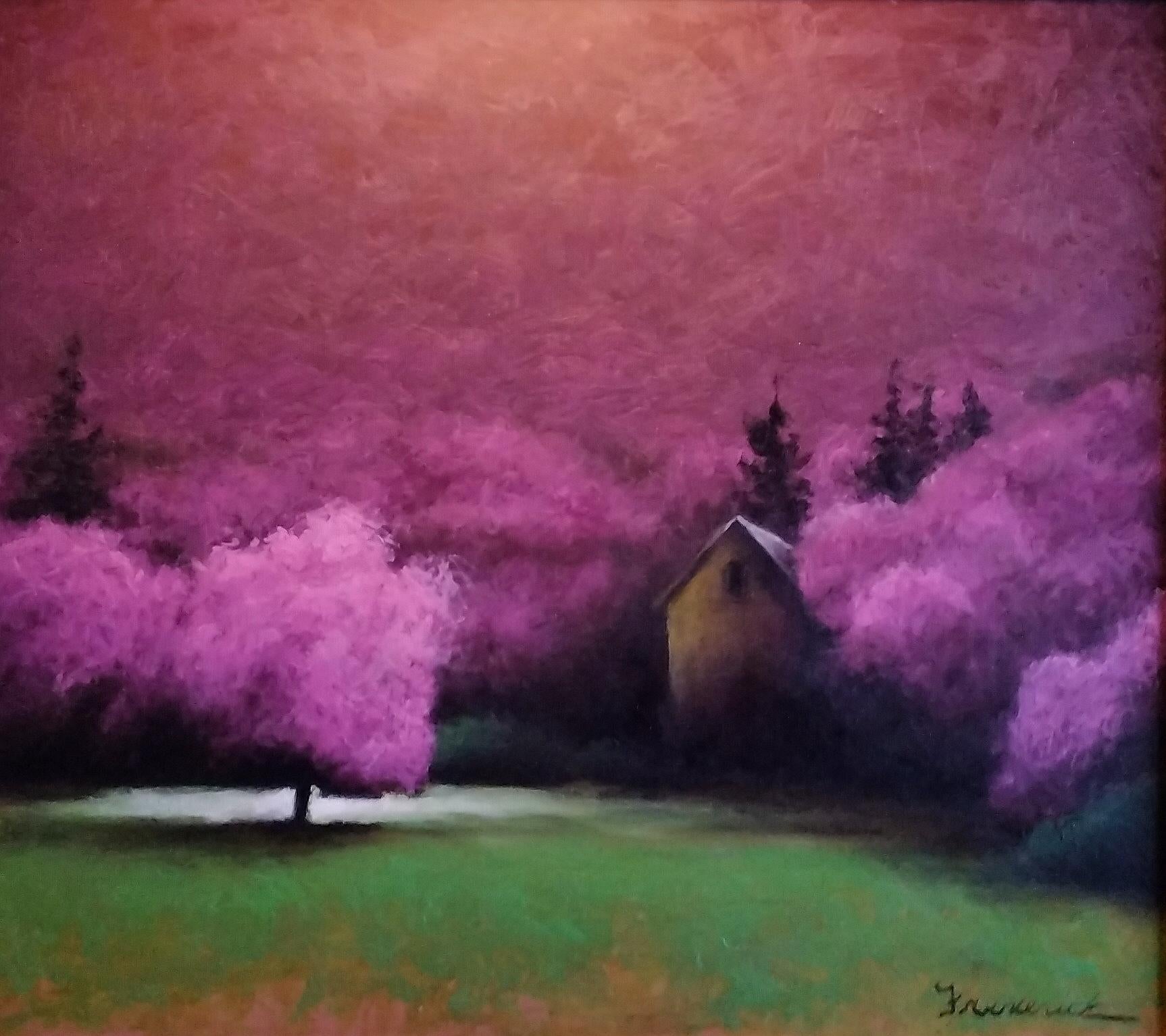 Fredrick Stephens Landscape Painting - The Cottage , Tonalism, , Utah artist, Landscape, SW ART 21 under 21