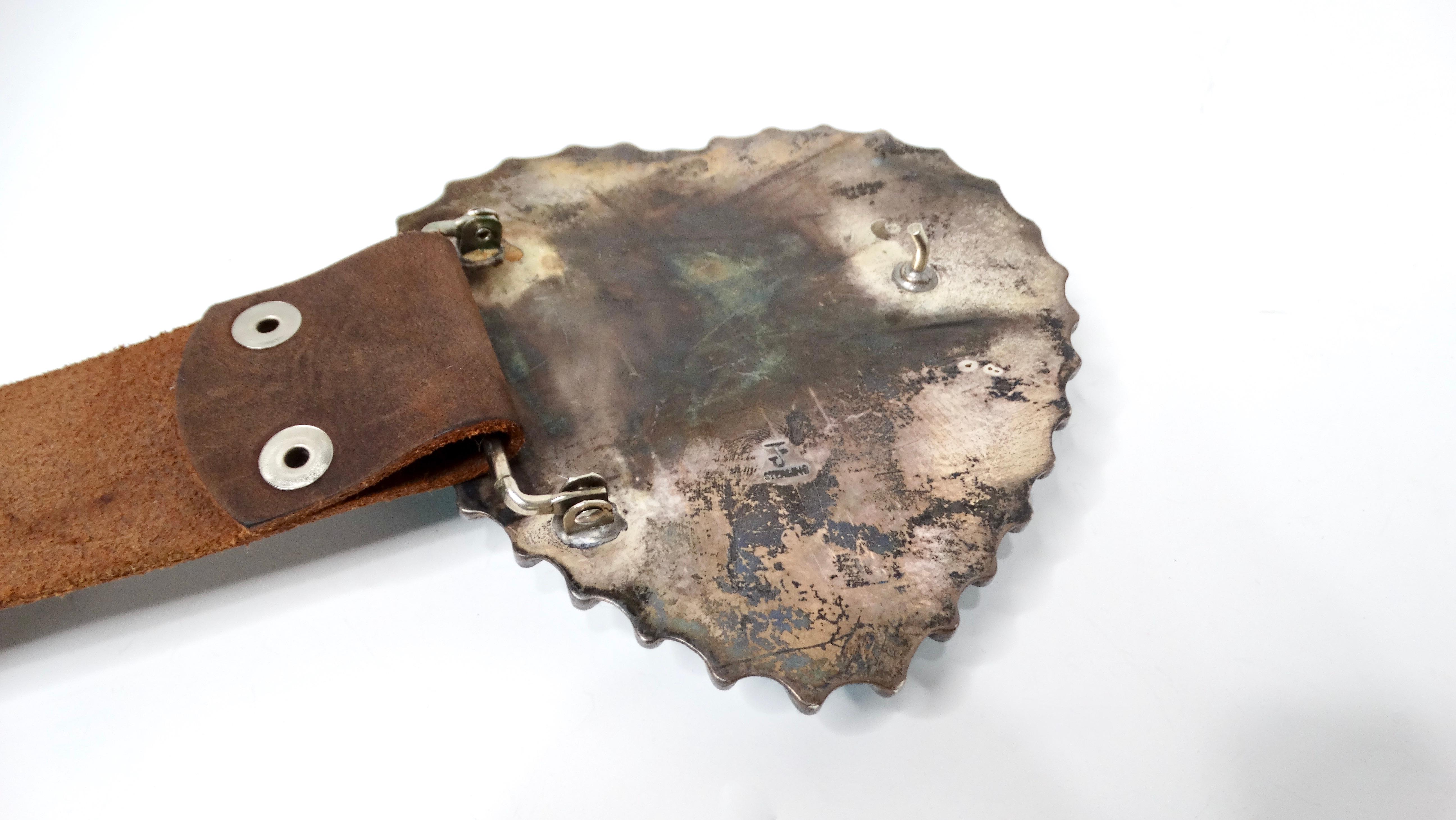 Fredrico Jimenez Turquoise & Sterling Silver Heart Brown Leather Belt In Good Condition In Scottsdale, AZ