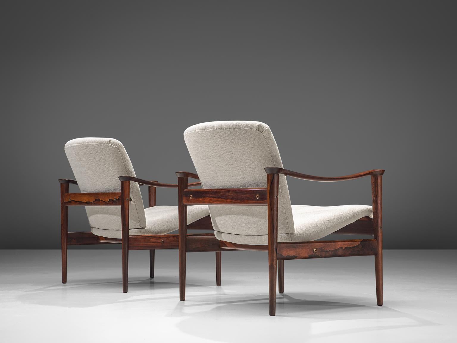Scandinavian Modern Fredrik A. Kayser Rosewood and Armchairs with White Fabric