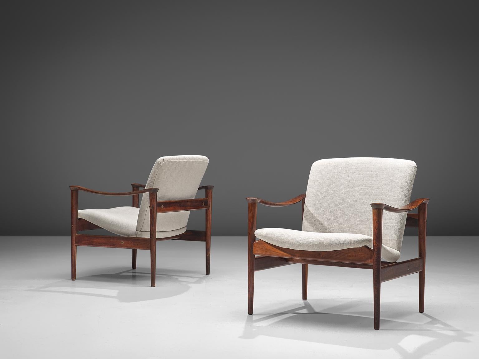 Norwegian Fredrik A. Kayser Rosewood and Armchairs with White Fabric