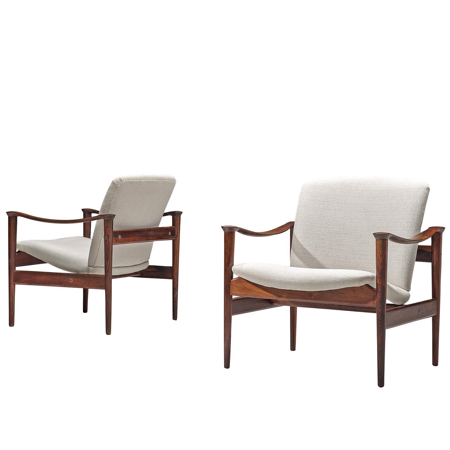 Fredrik A. Kayser Rosewood and Armchairs with White Fabric