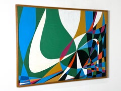 Fredrik Deuker Pittura astratta modernista a blocchi di colore acrilico su gesso 1950