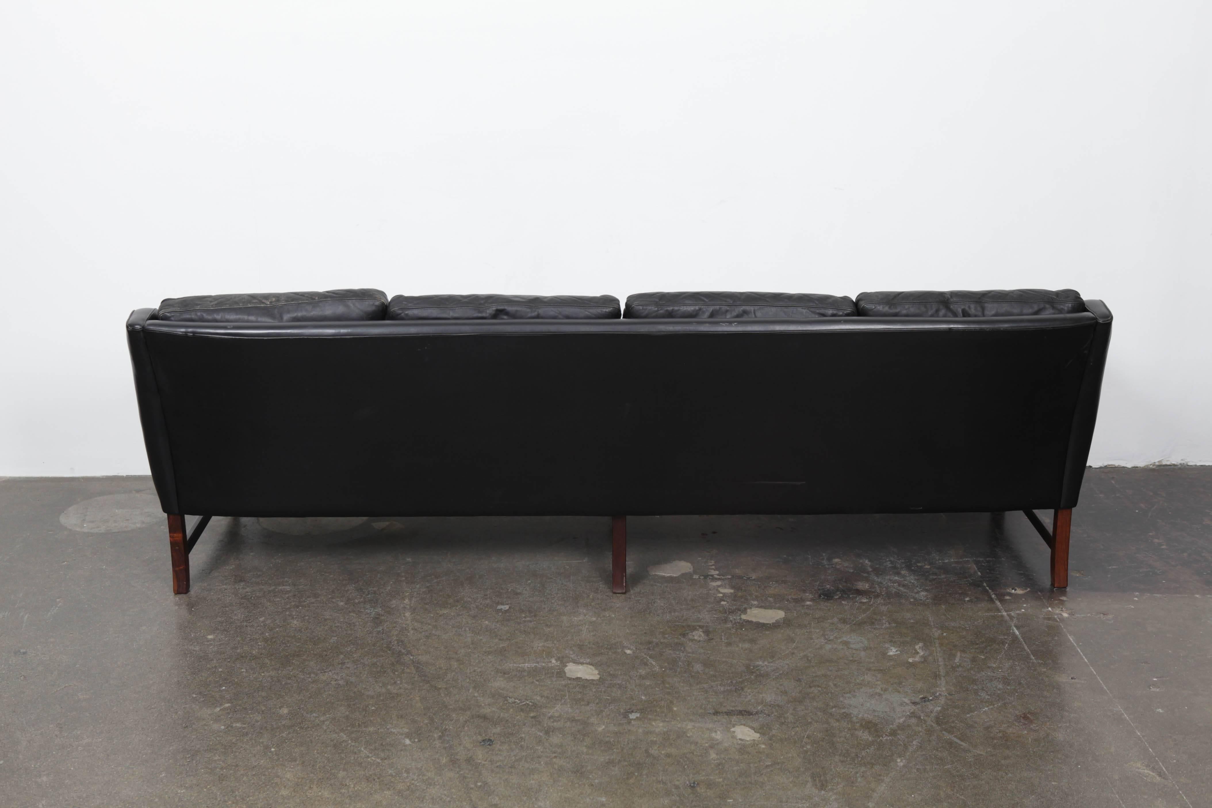 Mid-Century Modern Fredrik Kayser Four-Seat Midcentury Black Leather Sofa