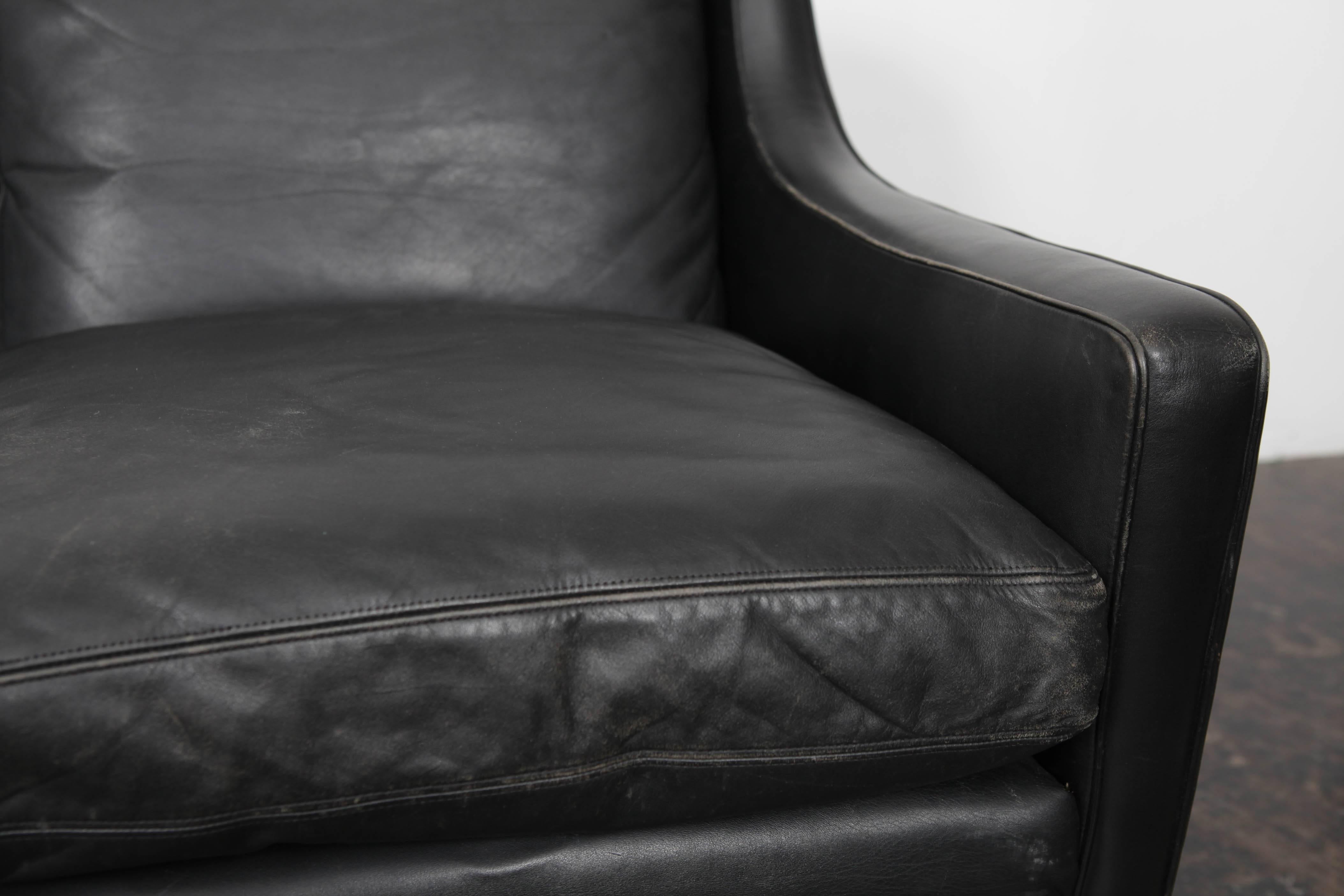 Fredrik Kayser Four-Seat Midcentury Black Leather Sofa 1